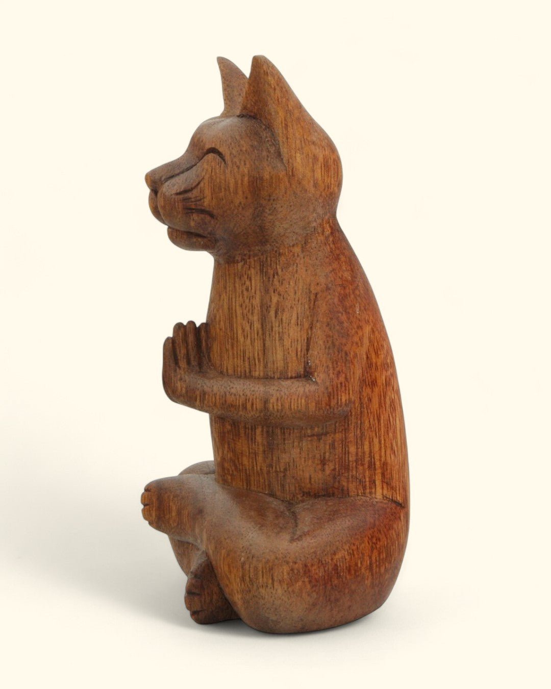 Hand Carved Praying Namaste Cat Statue、mySite、topwebapps