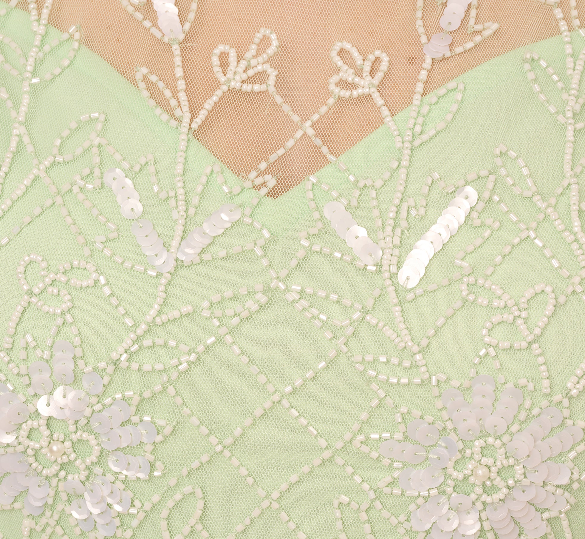 Beaded Ankle-Length Dress With Sheer Neckline In Aloe Mist Ivory、mySite、solidvoid