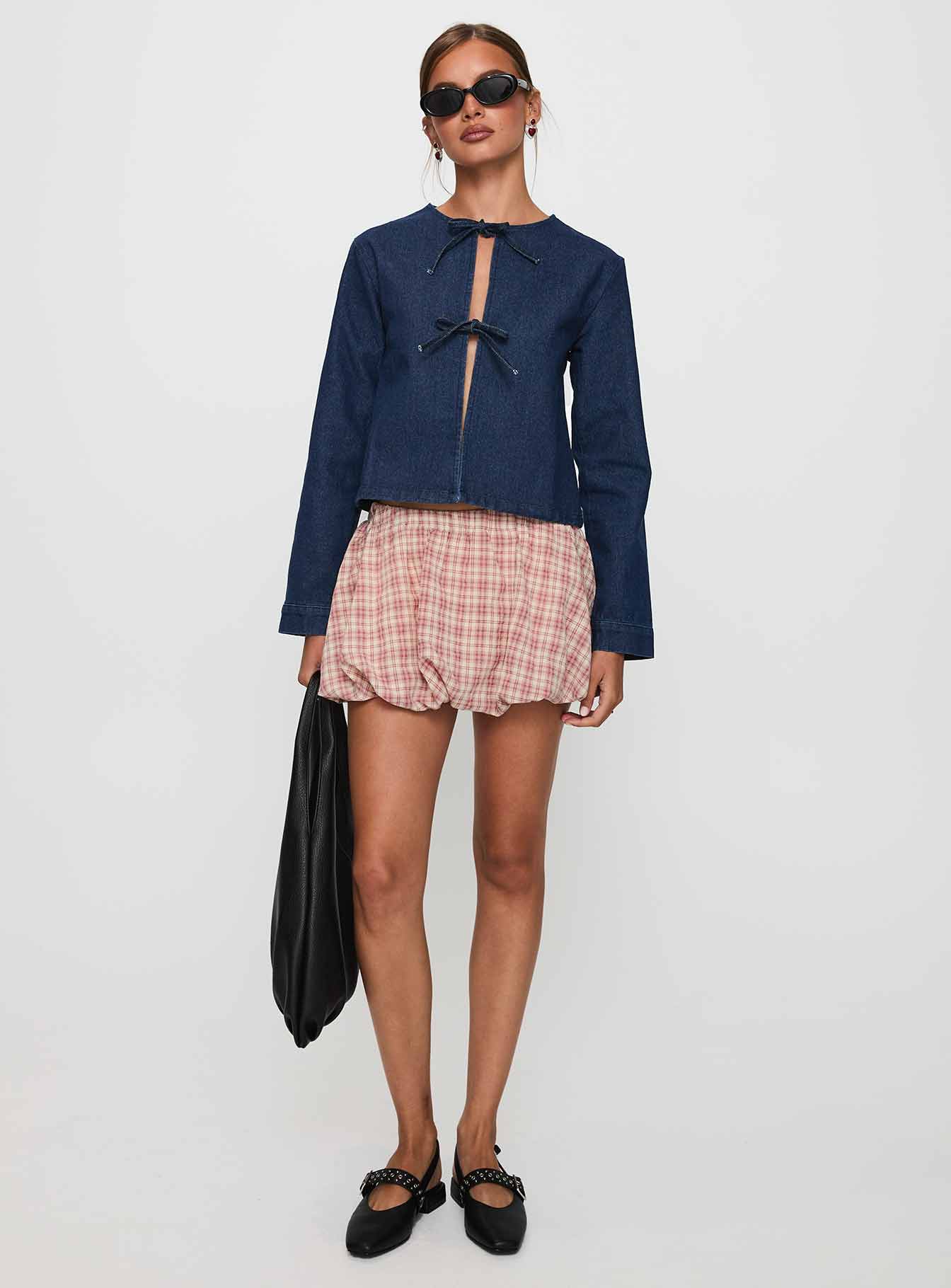 Never Alone Tie Detail Jacket Denim、mySite、solidvoid