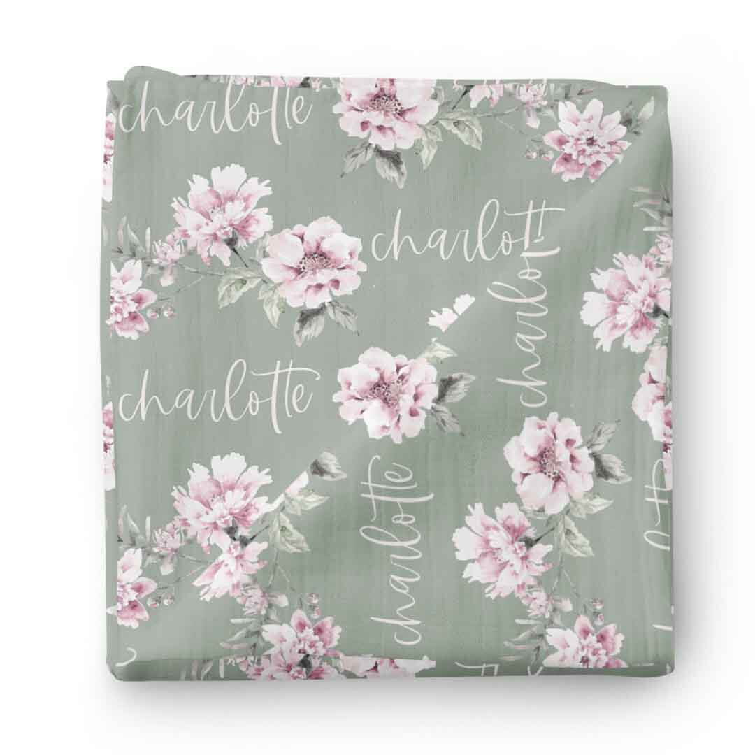  Saylor's Sage & Blush Floral Personalized Baby Name Swaddle、mySite、layawaytickets