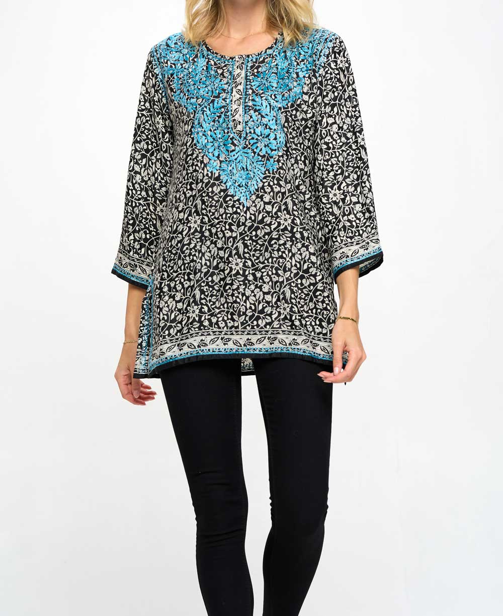 Contrast Embroidery Indian Tunic in Poly Silk、mySite、topwebapps
