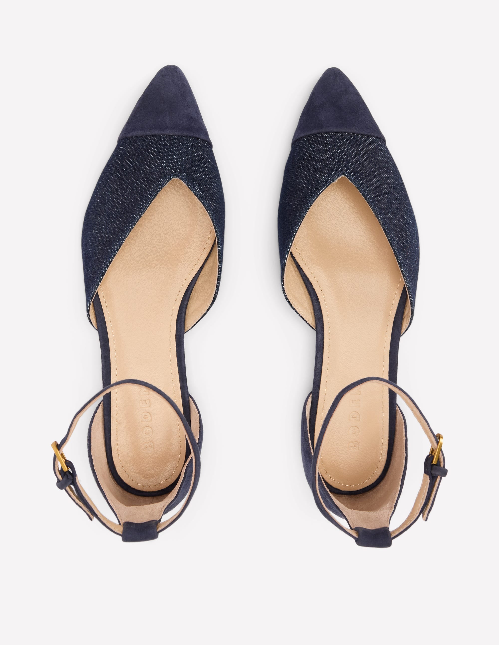  Pointed Toe Cap Flats-Navy Suede/Denim、mySite、ashleygrahame