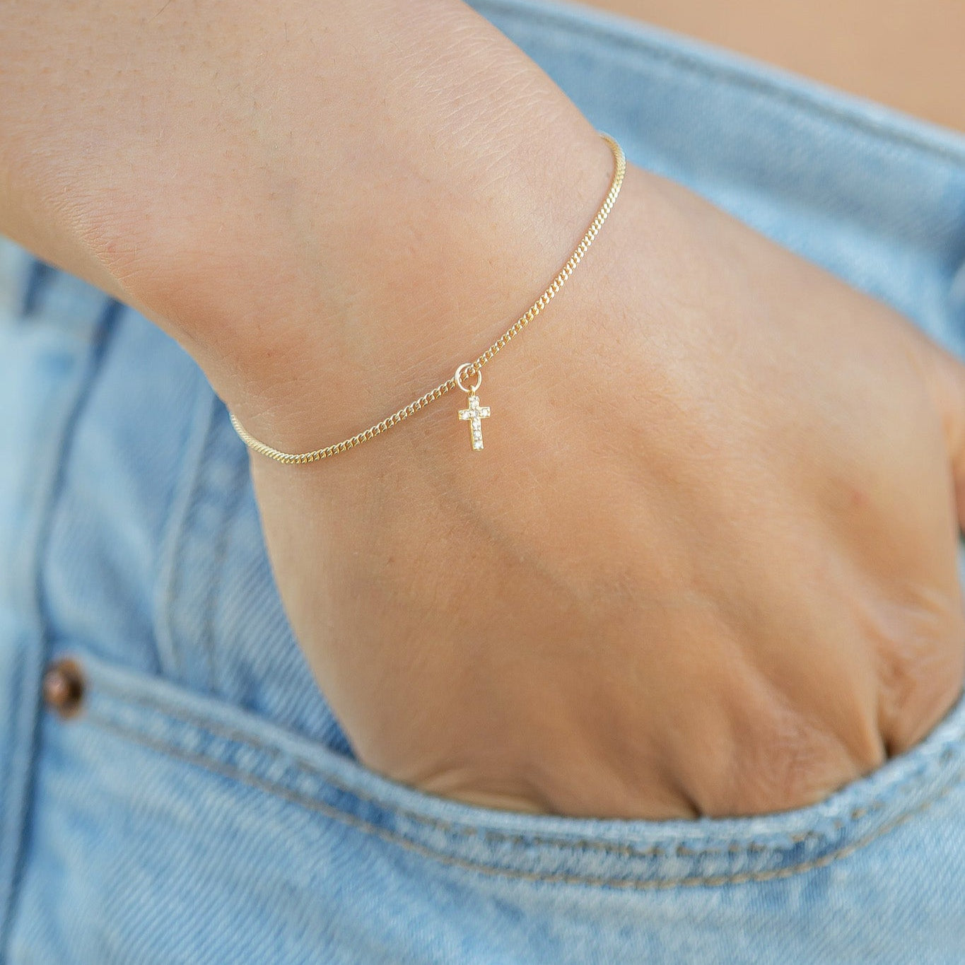 14K Solid Gold Diamond Cross Charm for Permanent Jewelry / PMJ1023、mySite、dreamappss