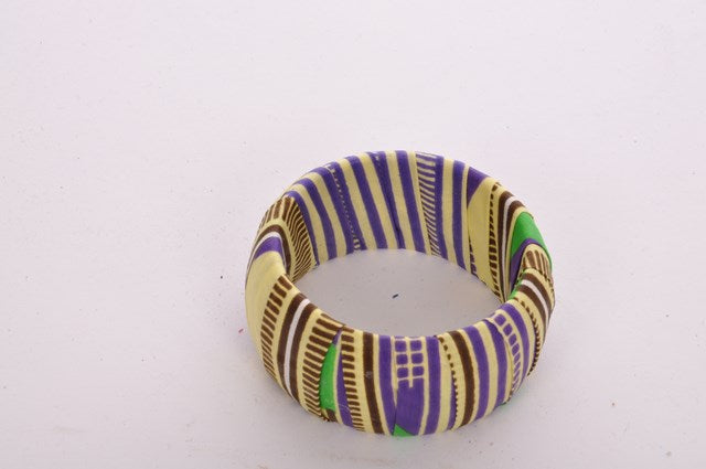 Purple Biege Green African Print Bangle-DPBGS0097、mySite、solidvoid