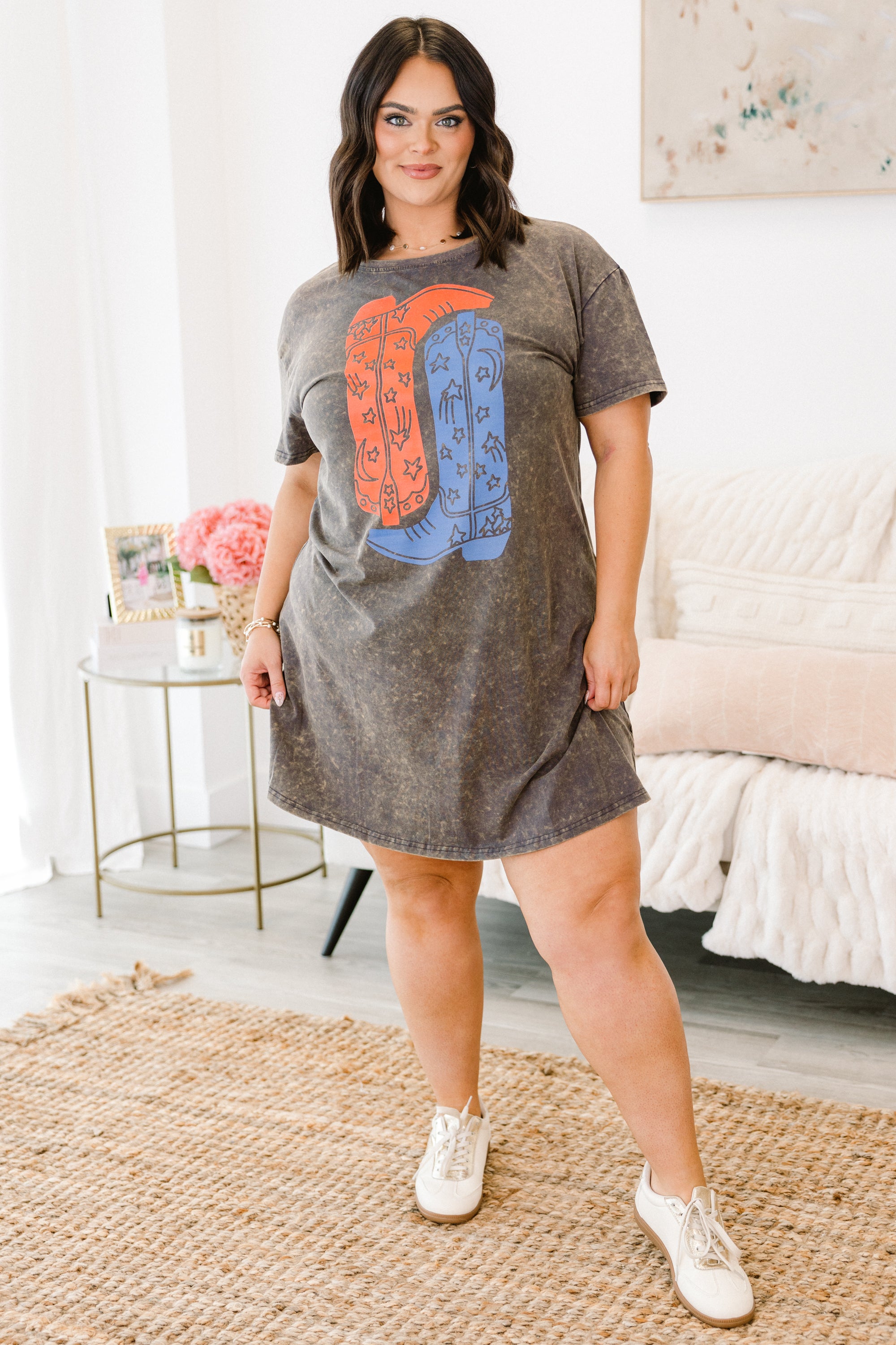  Boot Scootin Cowgirl T-Shirt Dress, Charcoal、mySite、justintrudeaud