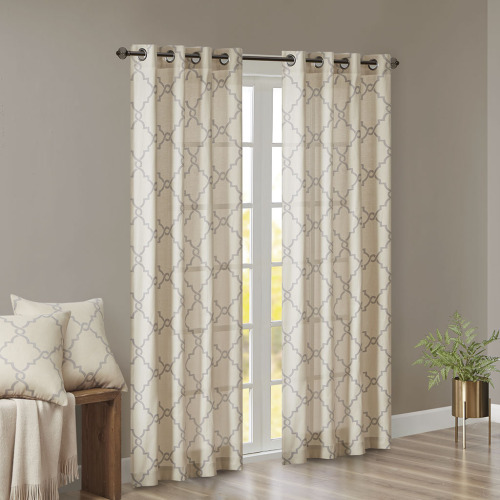 Fretwork Print Grommet Top Window Curtain Panel(Only 1 Pc Panel)、、eastwooduniform