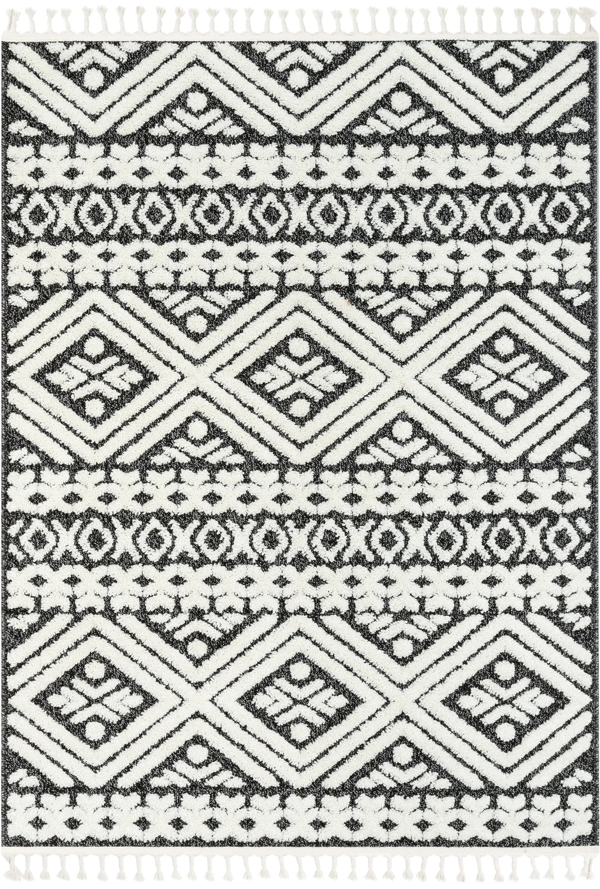 Eliana Tribal Geometric Chevron pattern Dark Grey White High-Low Textured Rug、mySite、gigharbornorthrealestate