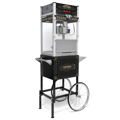  Commercial Popcorn Machine with Cart and 20-Ounce Kettle,Vintage-Style Popper on Wheels with Tempered Glass, Warming Deck, 1440W Popcorn Popper for Parties, Events, and Home Theater (Black)、、yumabirdnaturehistoryfestival