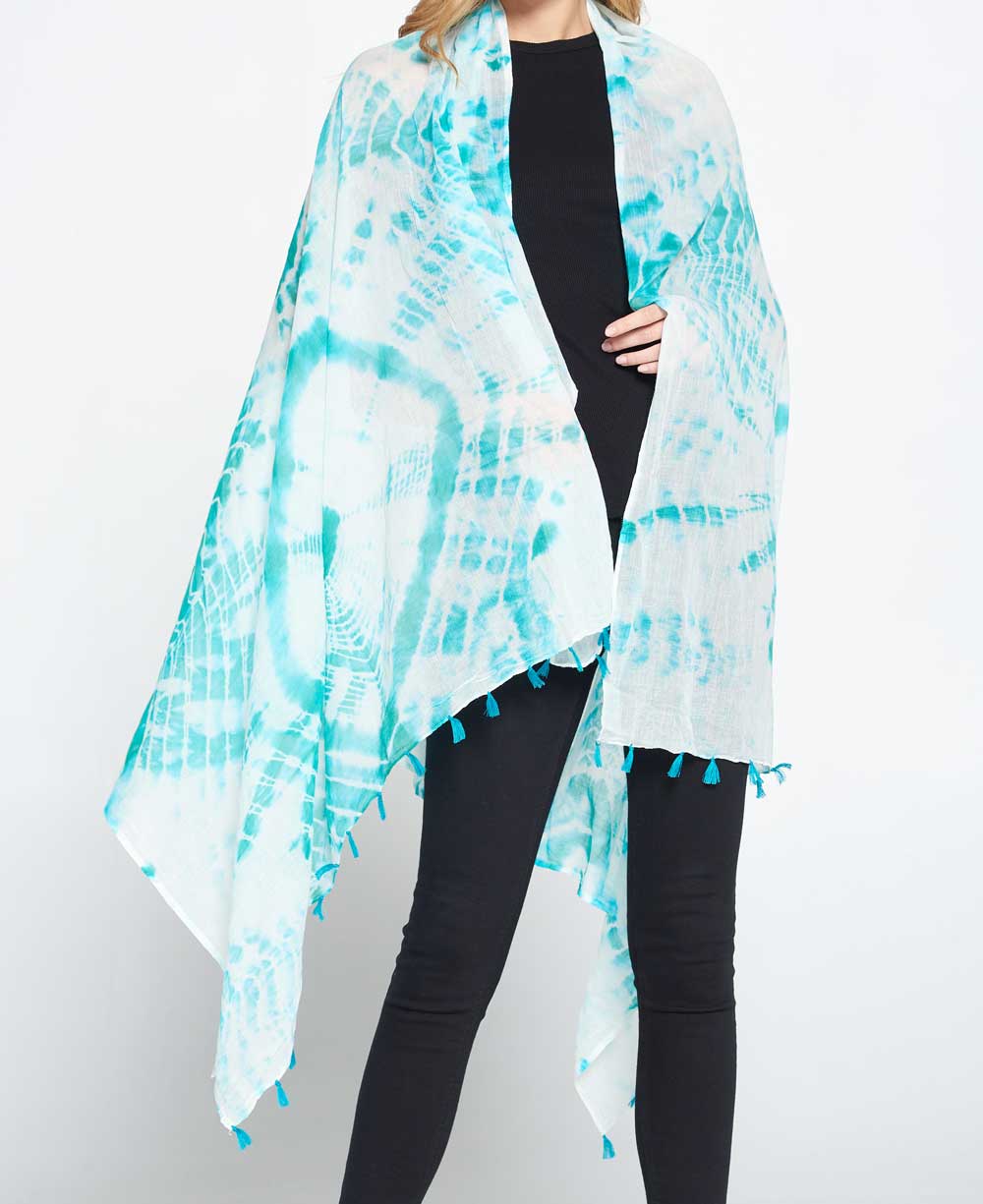 Tie and Dye Sheer Cotton Summer Scarf in Sea Green、mySite、topwebapps