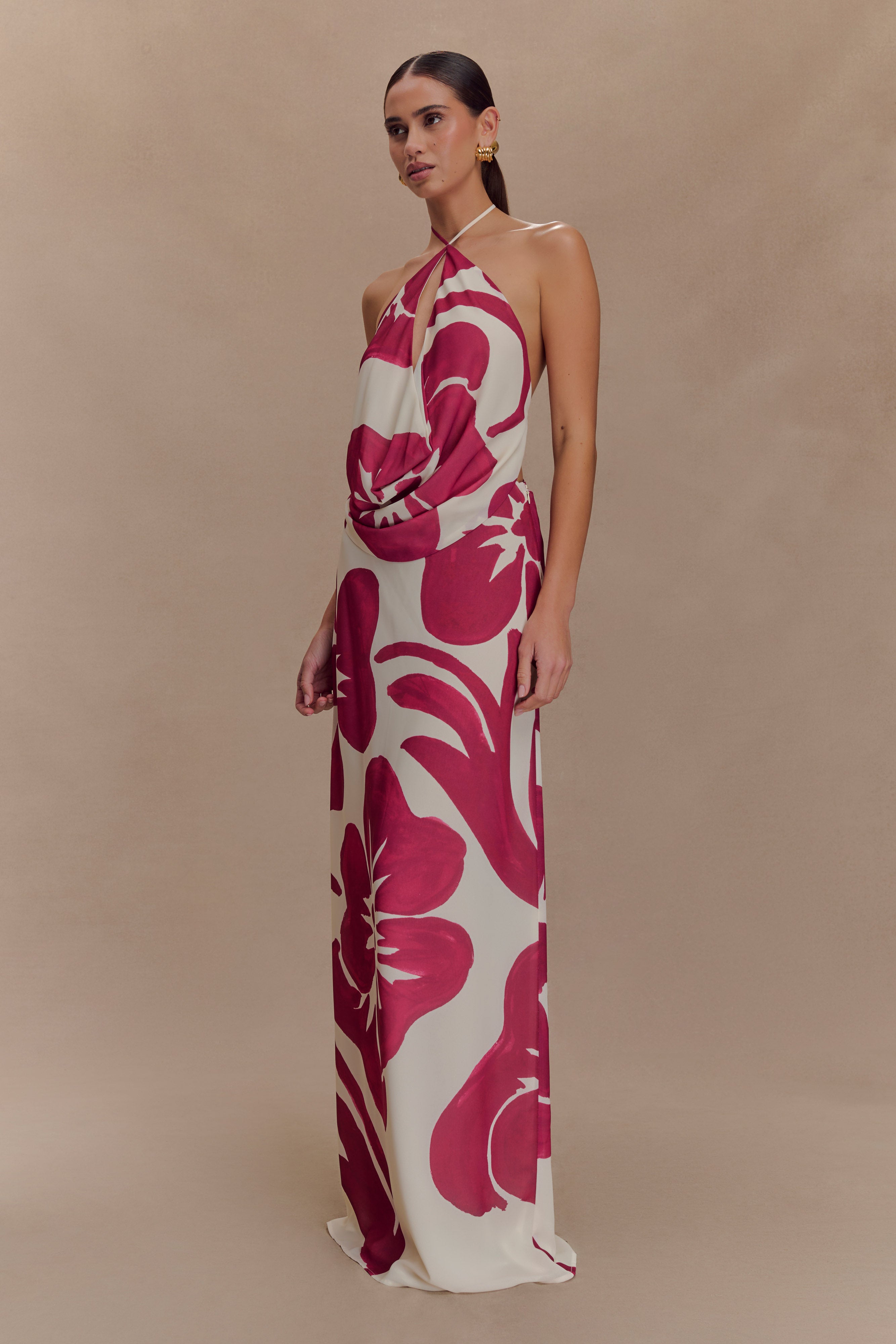 Katalina Chiffon Maxi Skirt - Red Deco Fleur Print、mySite、solidvoid