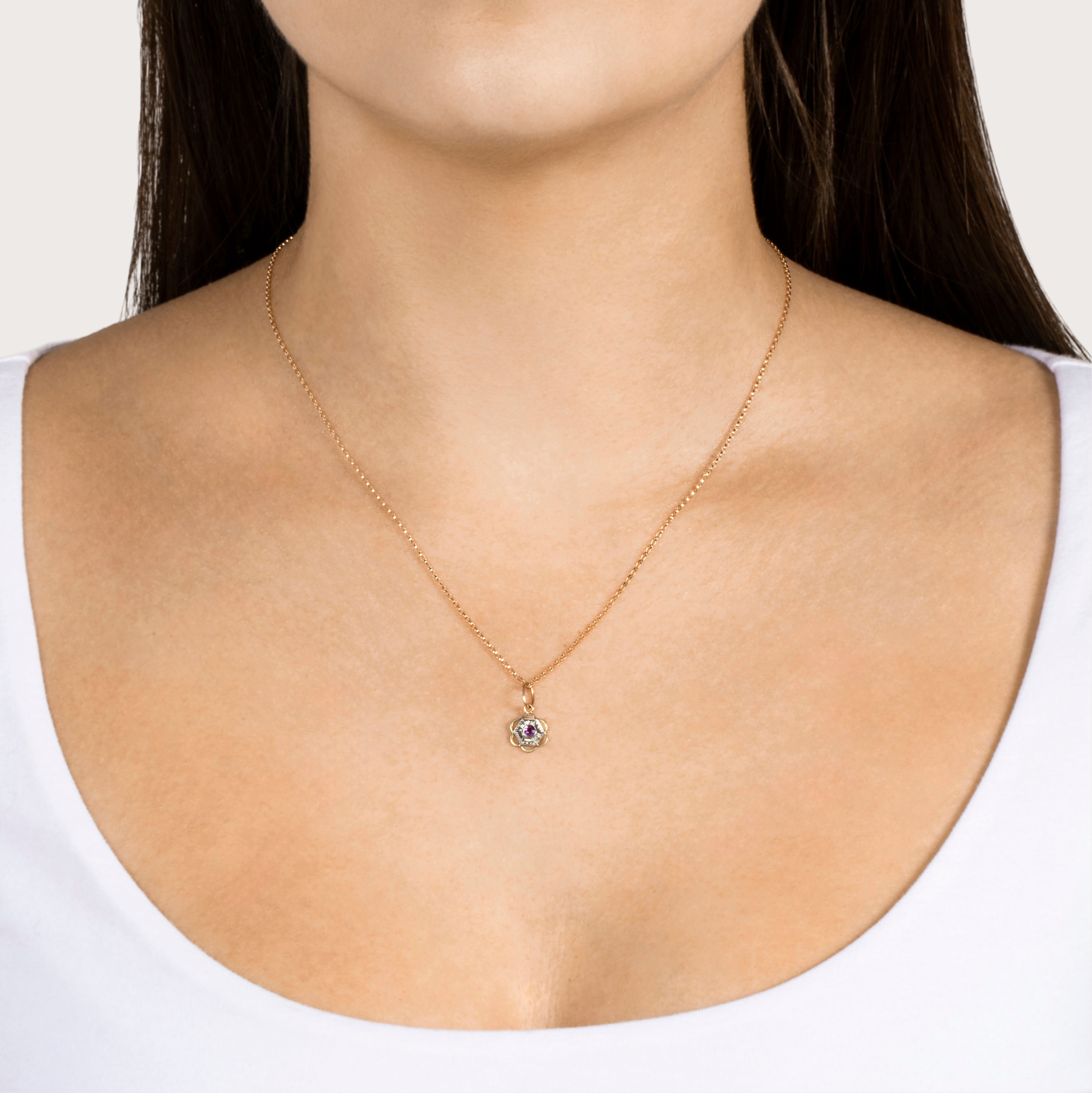 Antique 14k White & Yellow Gold Amethyst Deco Bloom Charm Pendant、mySite、hinf8tx79