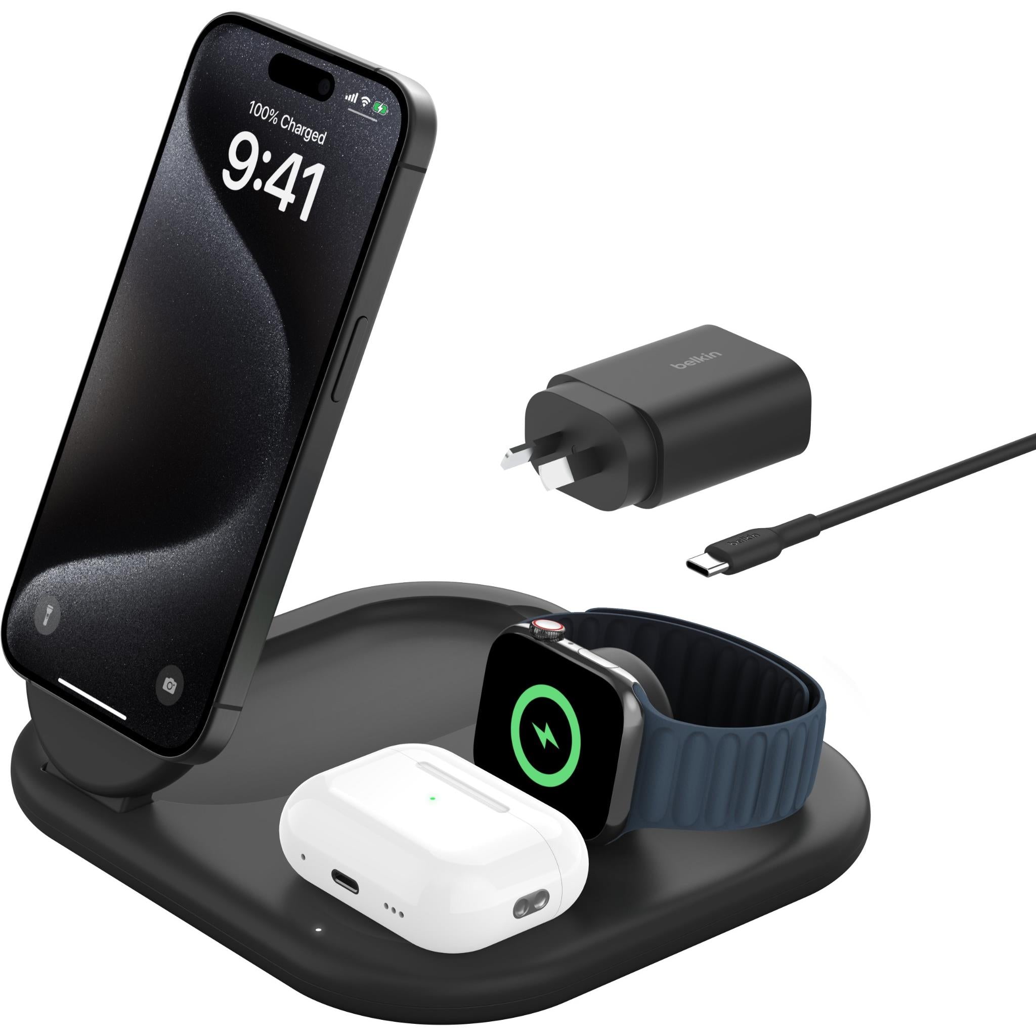 Belkin BoostCharge 3-in-1 Magnetic Foldable 15W Qi2 Wireless Charger (Black)、mySite、camillekostekn