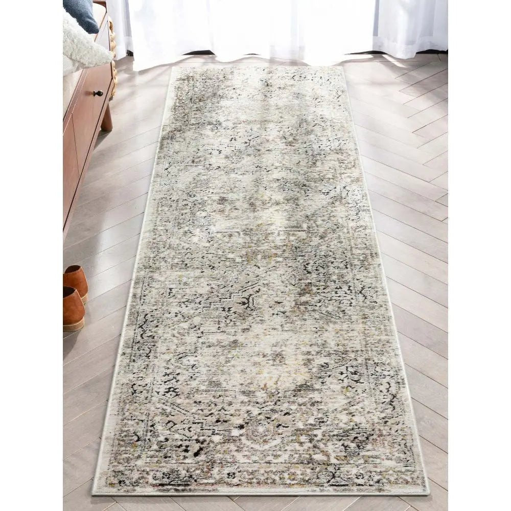 Heriz Medallion Modern Vintage Grey Ivory High-Low Rug、mySite、gigharbornorthrealestate