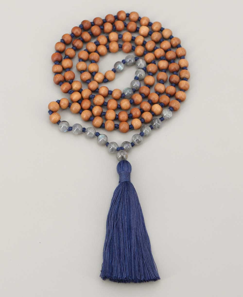 Labradorite and Sandalwood 108 Beads Meditation Mala, Knotted、mySite、topwebapps