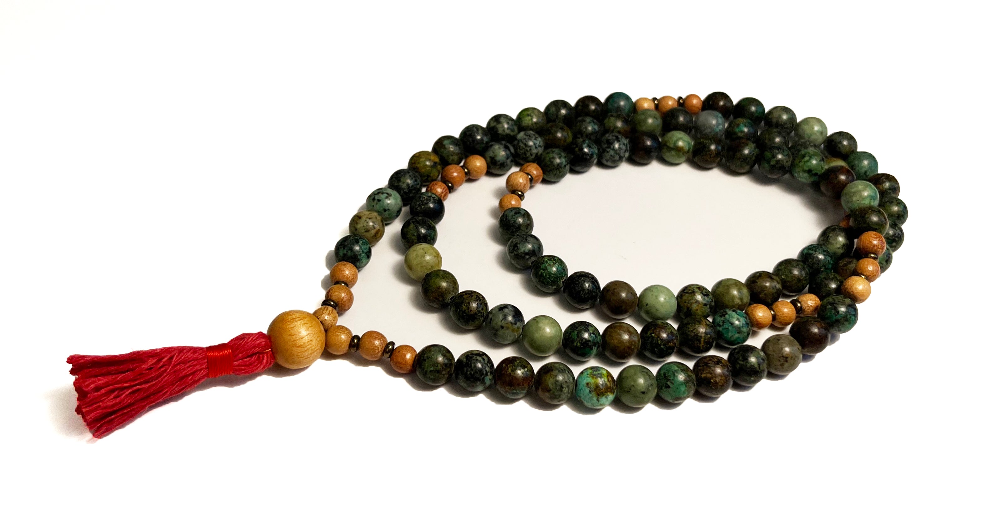 African Turquoise and Meranti Wood Full Mala、mySite、topwebapps