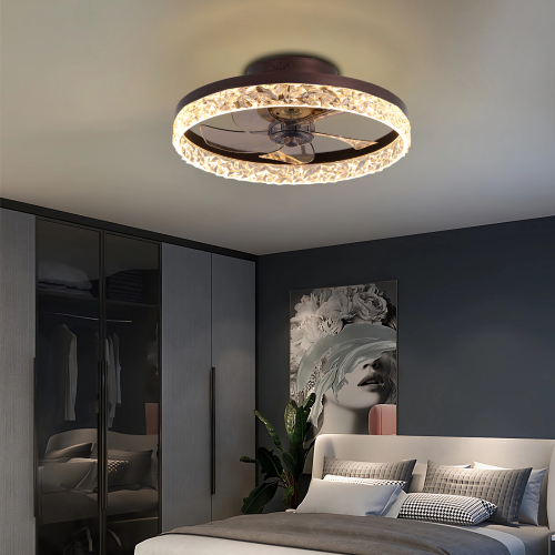 Modern Acrylic Ceiling Fan Light with Remote Control, Dimmable LED Chandelier, 6-Speed Adjustable, Quiet Motor, Flush Mount Design for Living Room, Bedroom, Dining Room、、eastwooduniform