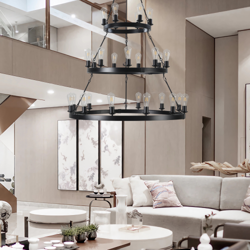 (Same as:W1340119961/W1340P206660/L001005-D1140-P27B)45" Retro Industrial Style 3-Layer Pendant Light, 27-Lights Black Farmhouse Pendant, Suitable for Dining Rooms, Living Rooms (Bulb Not Included)、、eastwooduniform