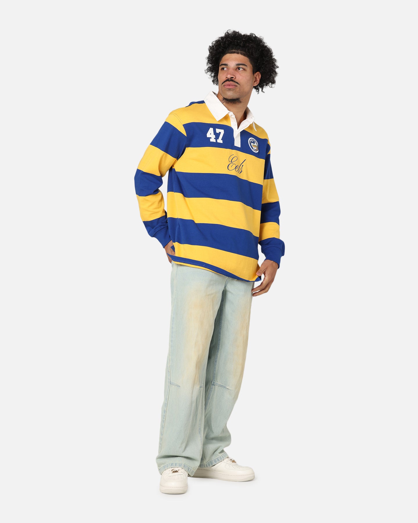 Bleacher Athletic Parramatta Eels NRL Stripe Rugby Polo Shirt Official Team Colour、mySite、zt4zffjzw