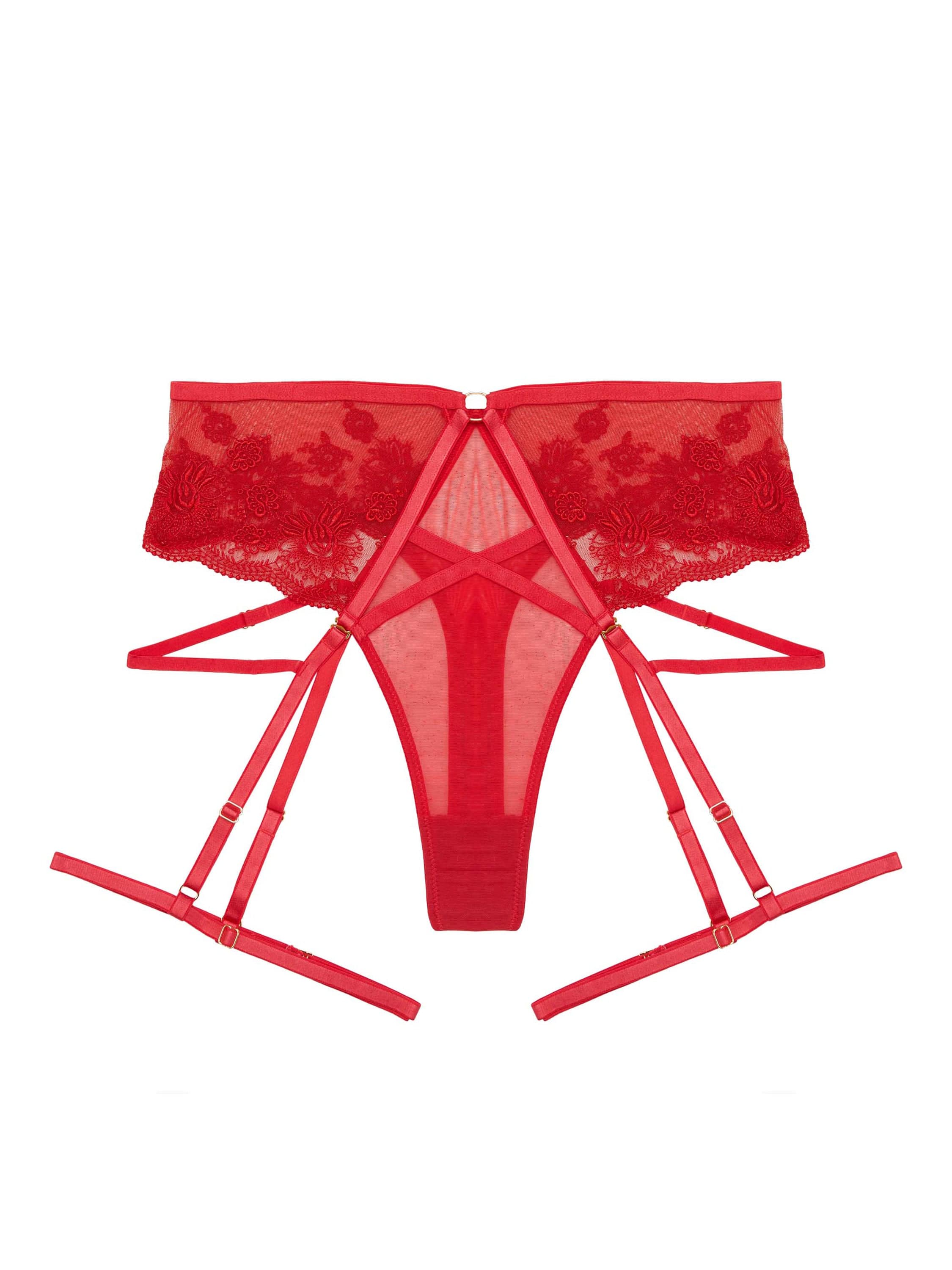 Sarina Red Embroidery High Waist Suspender Brief、mySite、bengalsvssteelers