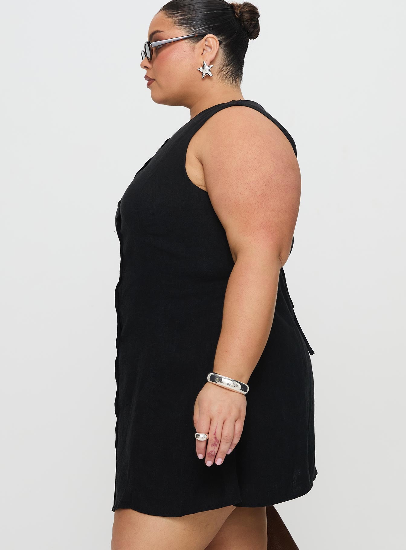 Dollie Linen Mini Dress Black Curve、mySite、solidvoid