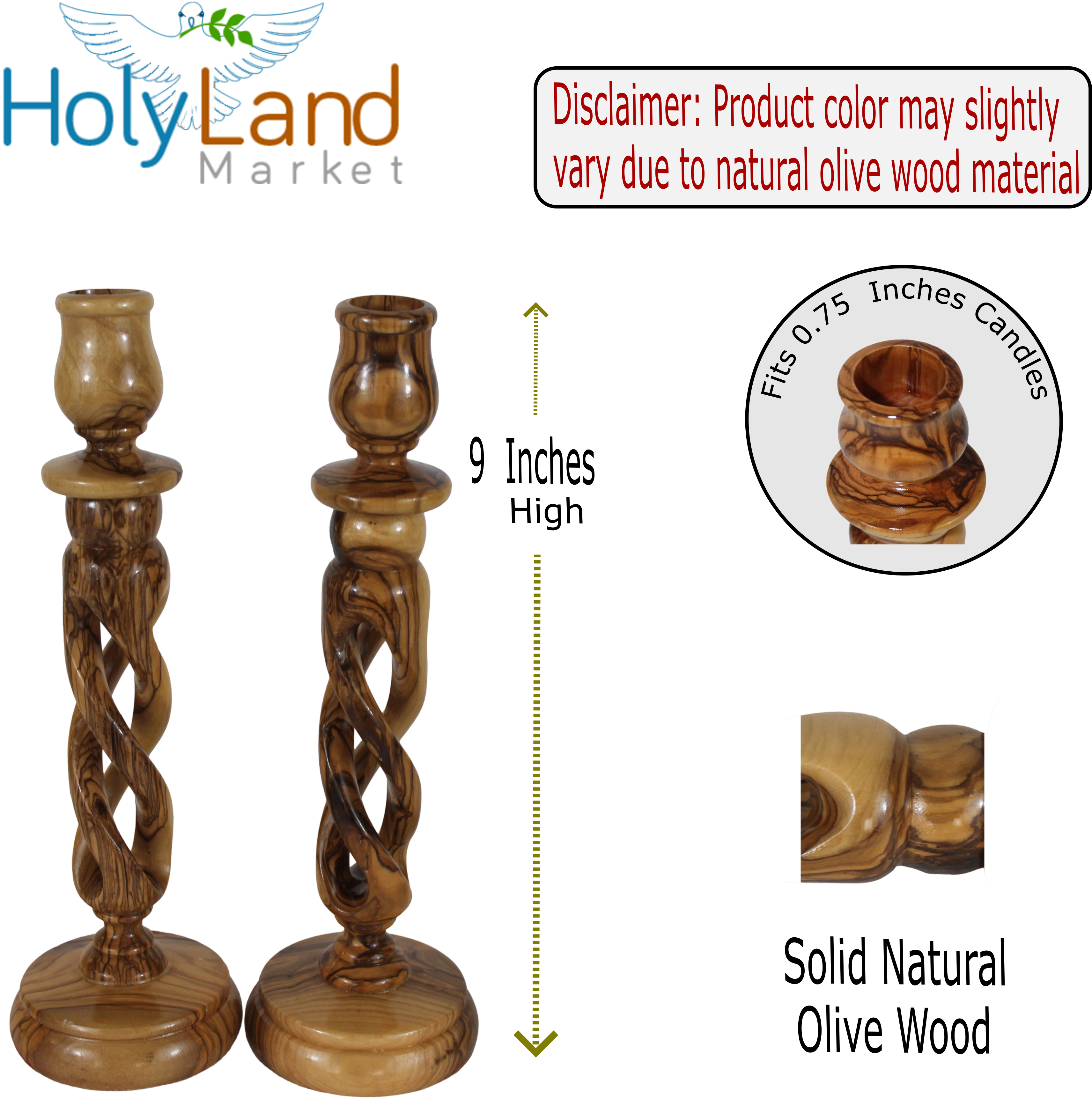 Holy Land Market Olive Wood Candle Holder Pair - Handmade 9 Inch Taper Candle Sticks, Inspirational Hollow Twist Design, 0.75 Inch Cup Diameter, Crafted by Christian Artisans in Bethlehem、mySite、topwebapps