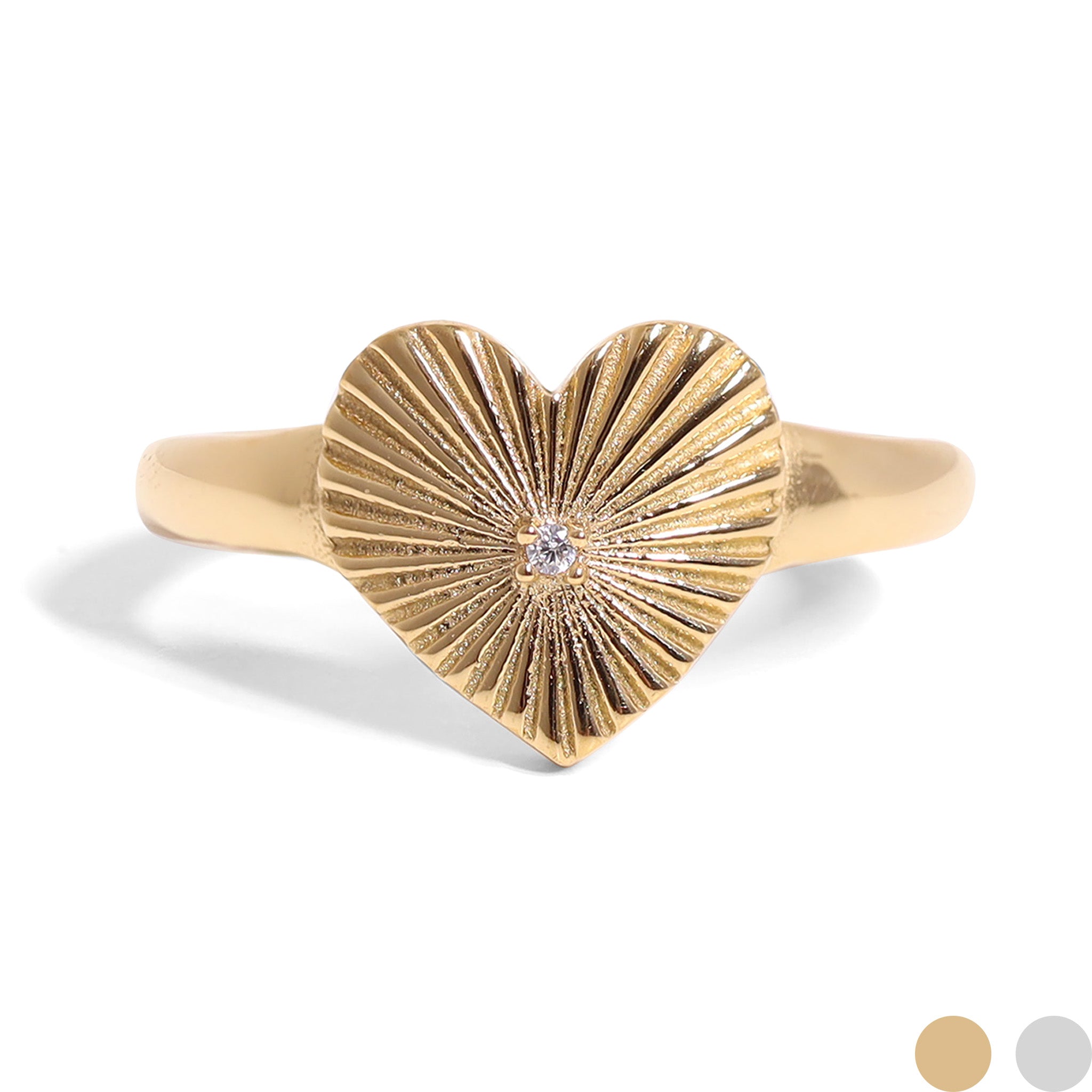 18K Gold PVD Stainless Steel Cubic Zirconia Sunburst Heart Ring / KSS0003、mySite、dreamappss