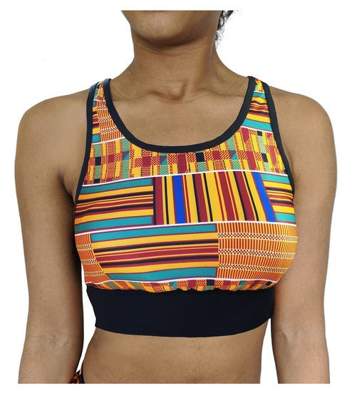 Washoge Roselyn Kente African Print Sports Bra for Women、mySite、solidvoid