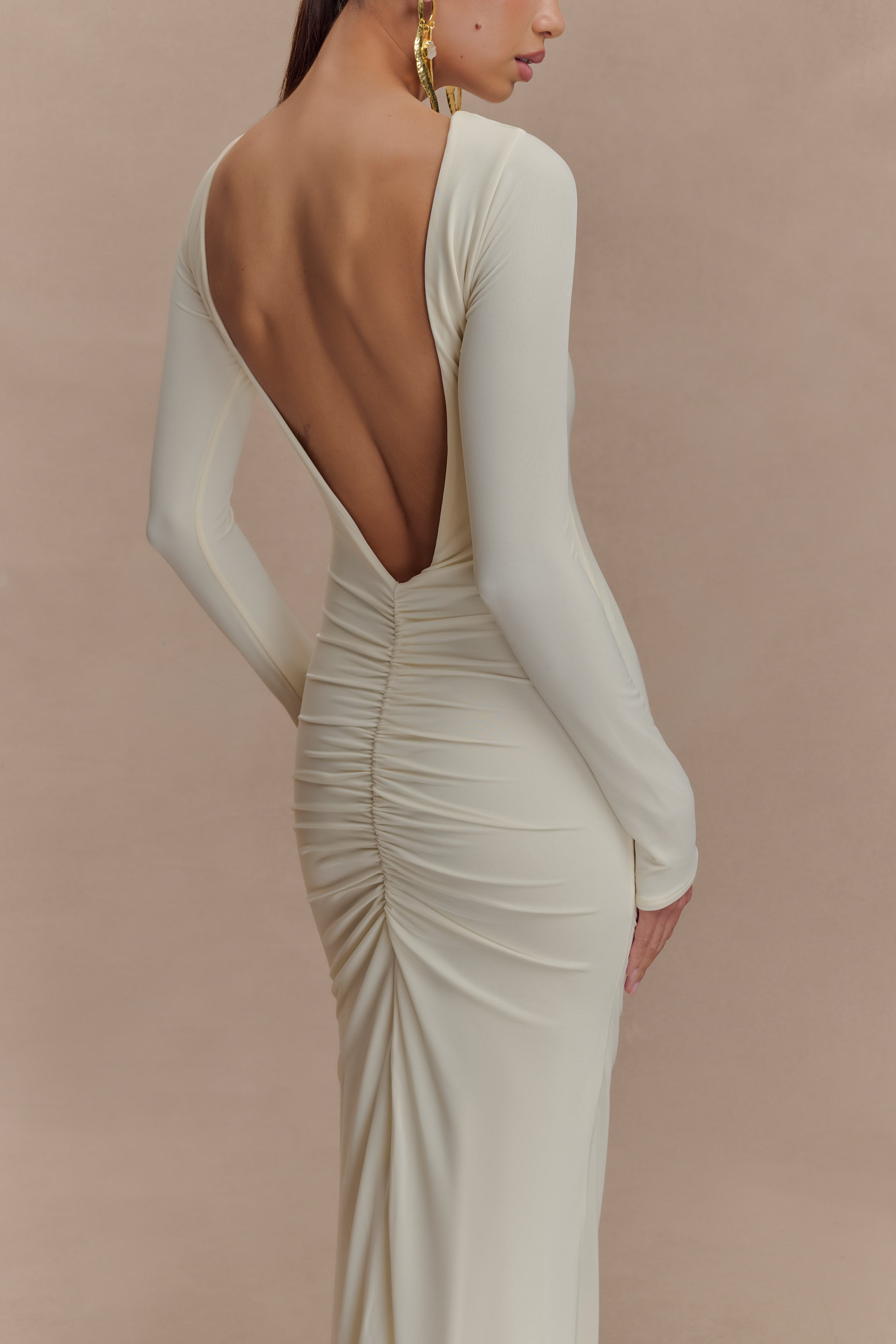 Louisa Long Sleeve Slinky Maxi Dress - Ivory、mySite、solidvoid