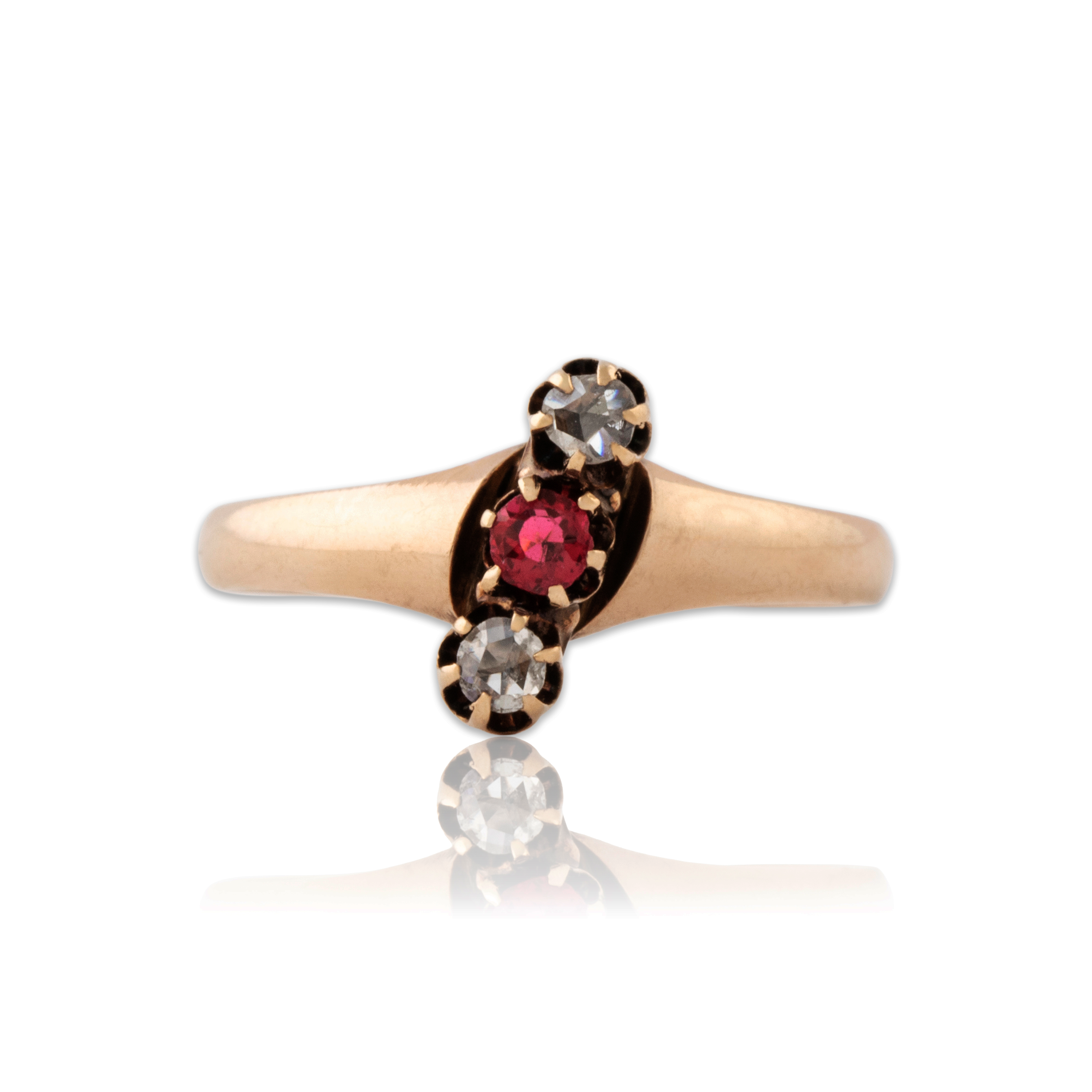 Antique Victorian 10k Rosy Yellow Gold Diamond Red Glass Trio Ring 7.75、mySite、hinf8tx79