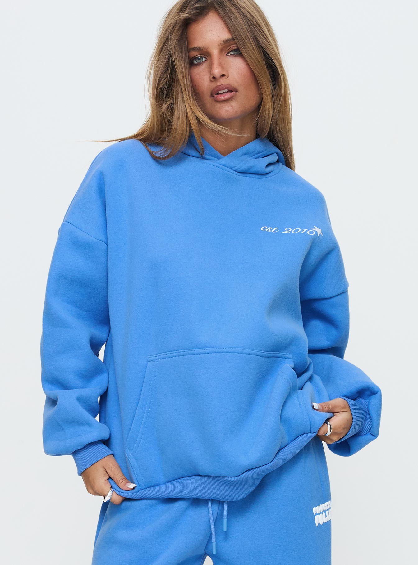 Princess Polly Hooded Sweatshirt Bubble Text Blue / White、mySite、solidvoid