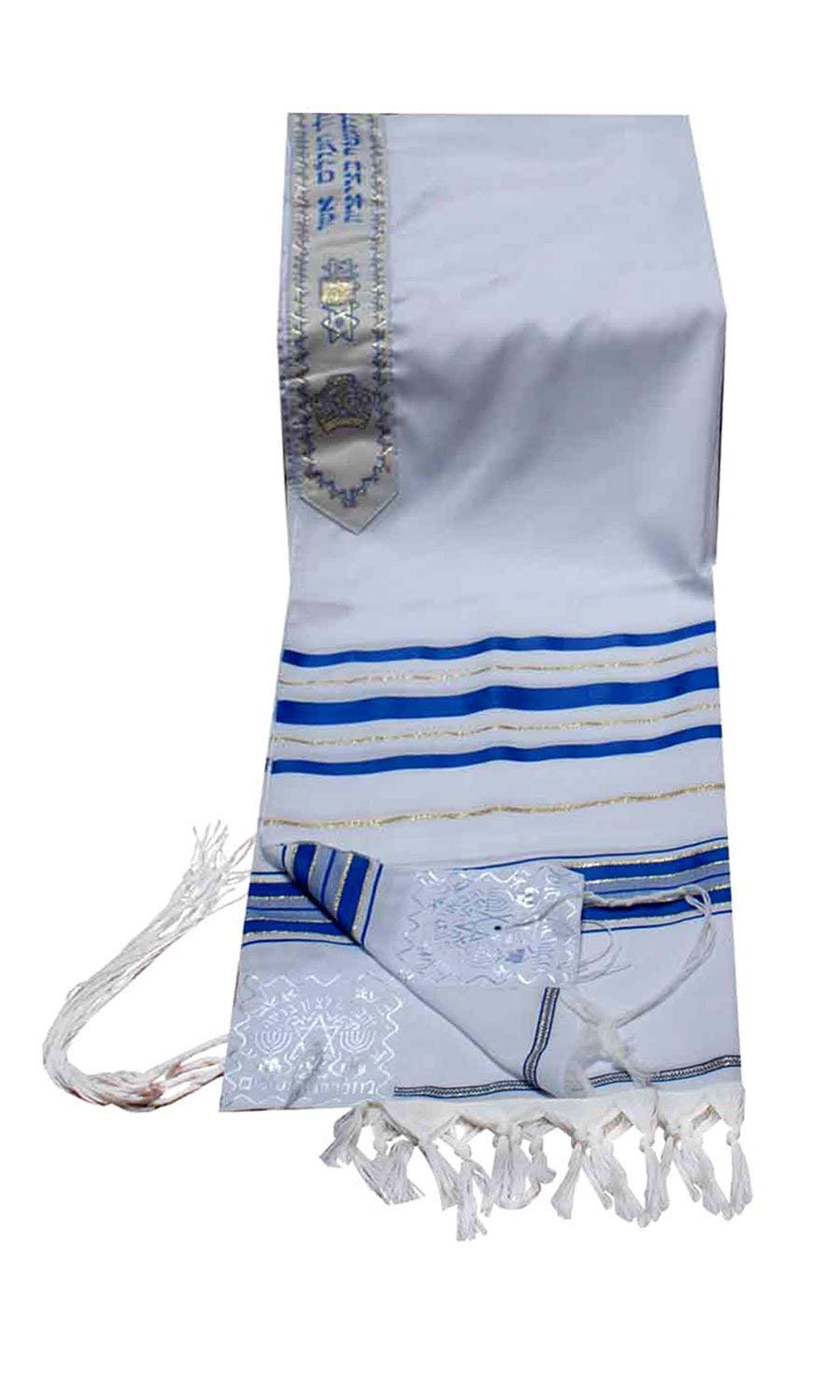 Talitnia Acrylic Tallit (Imitation Wool) Prayer Shawl Blue and Gold Stripes in Size 18 Long and 72 Wide、mySite、topwebapps