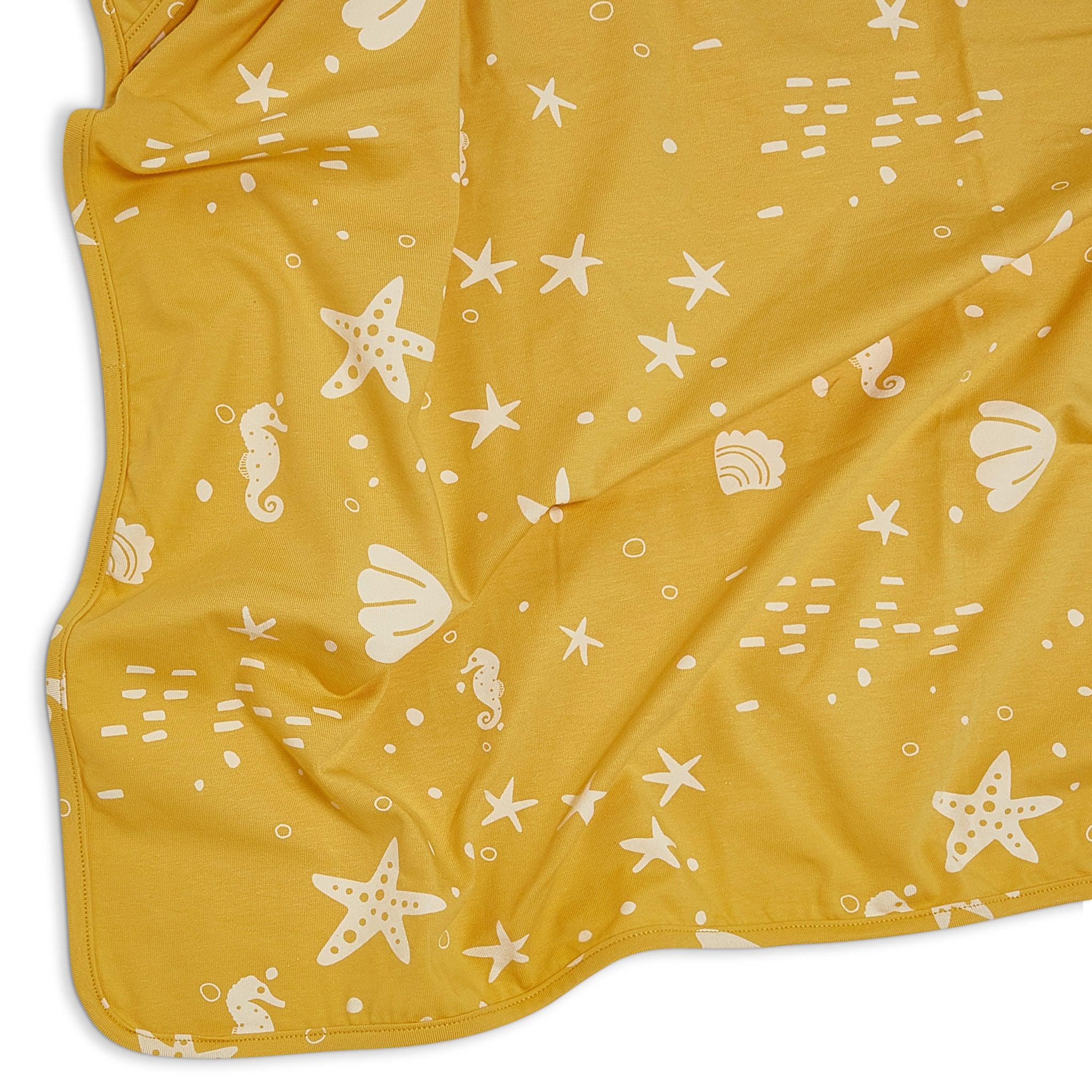 RETIRED - Organic Print Receiving Blanket - Sunny Yellow Seashells、mySite、g9winljtr