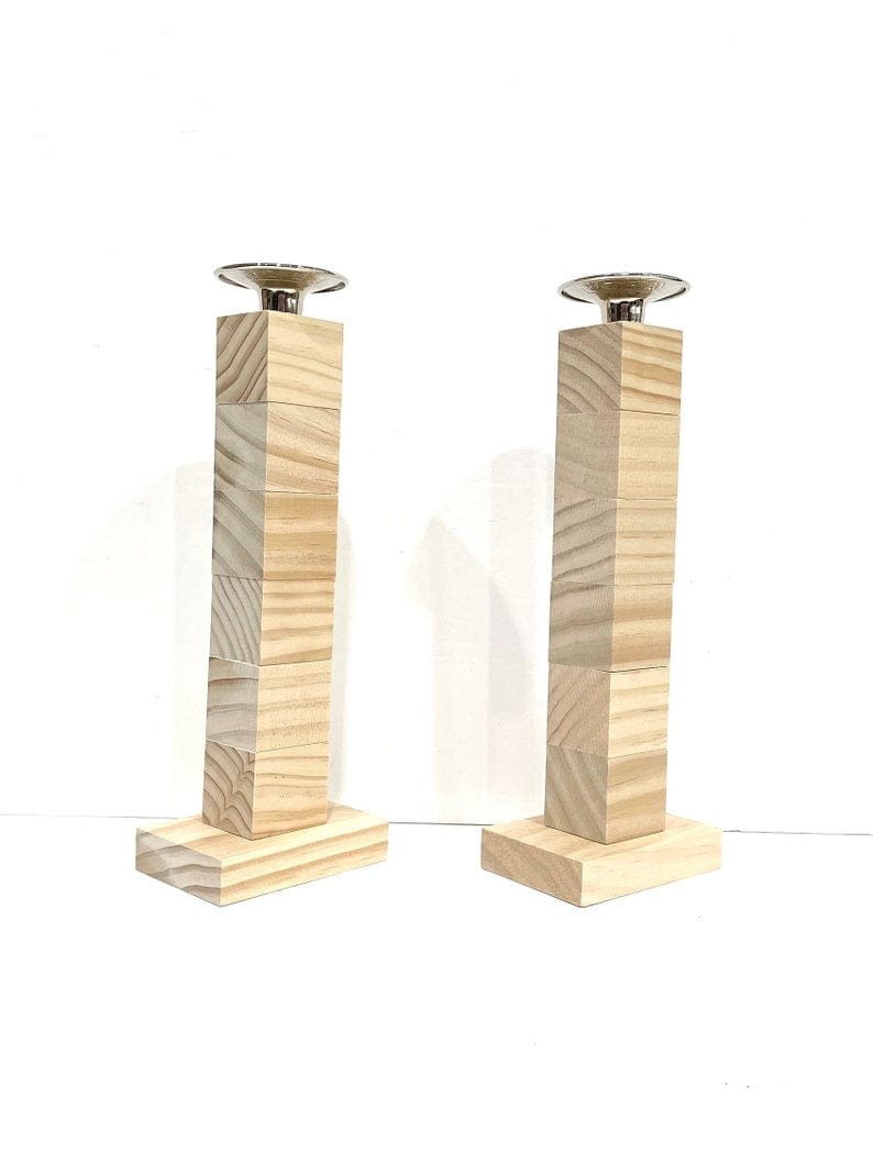 Personalized Name Block Shabbat Candlesticks - (Choice of Colors)、mySite、topwebapps