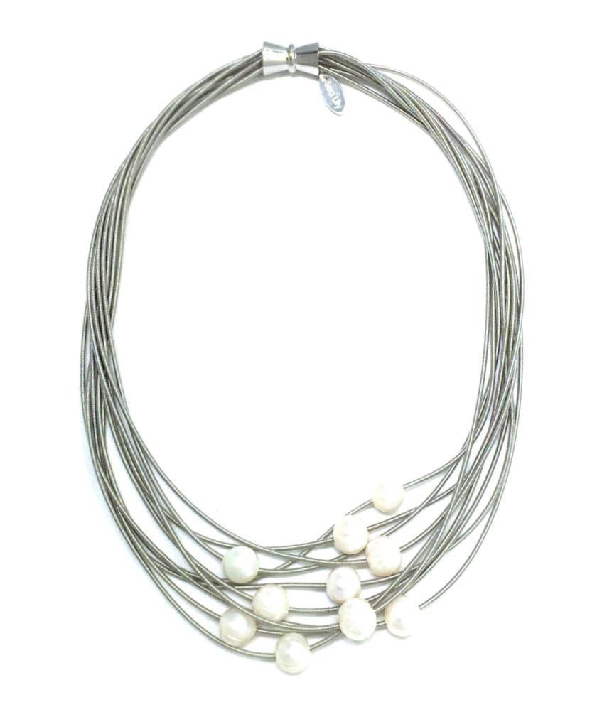  Silver 10 Layered White Pearl Piano Wire Necklace、mySite、elrpsem3k
