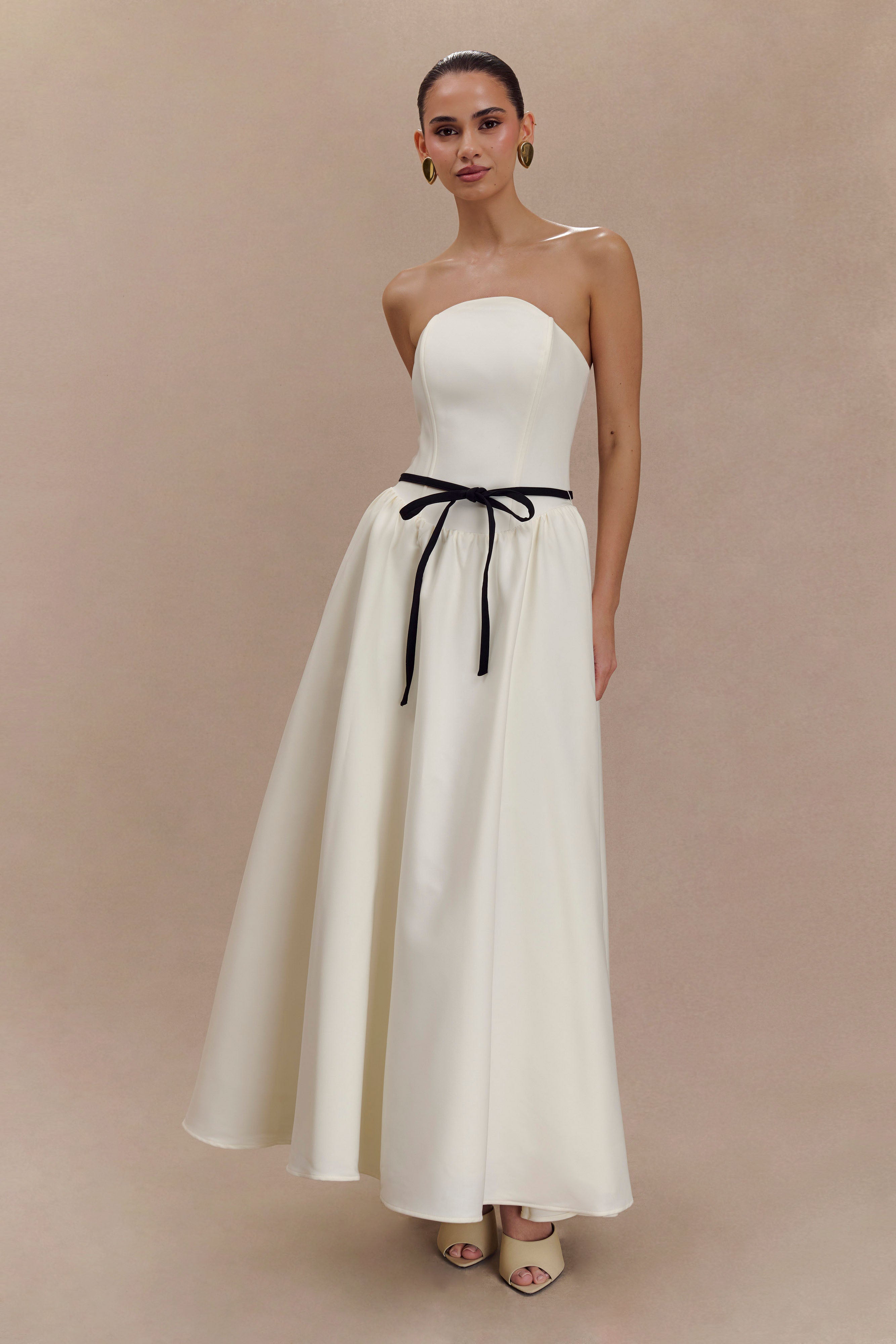 Penny Strapless Contrast Midi Dress - Ivory & Burgundy、mySite、solidvoid