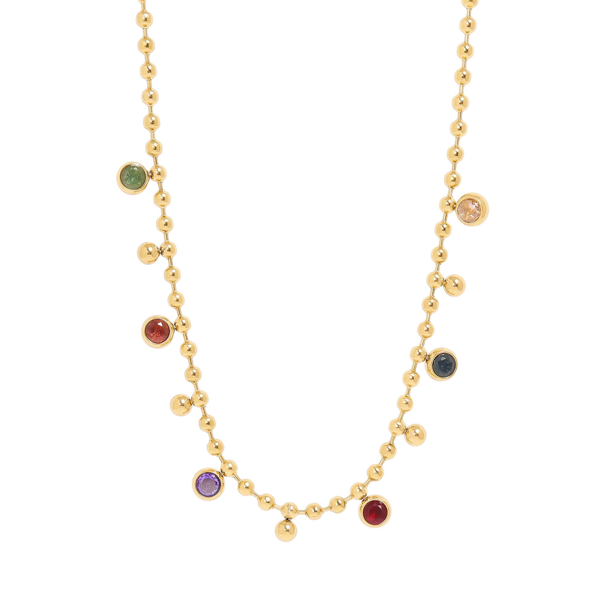 18K Gold PVD Stainless Steel Multicolor Beaded Charm Necklace / CHN0022、mySite、dreamappss