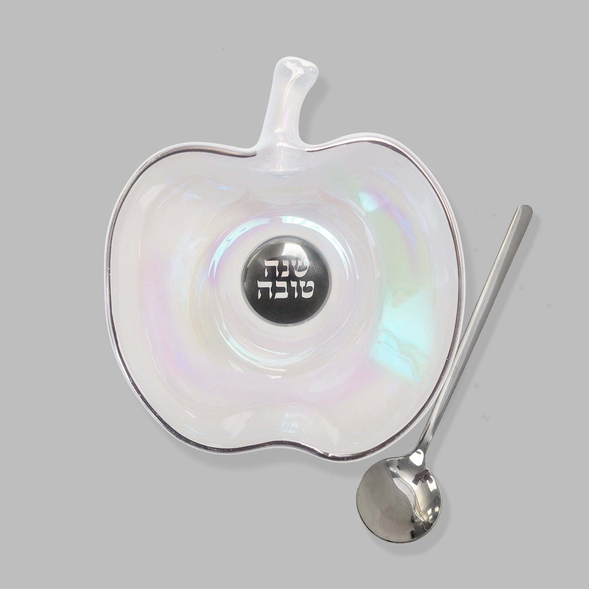 Iridescent Apple-Shaped Glass Honey Dish with Spoon、mySite、topwebapps