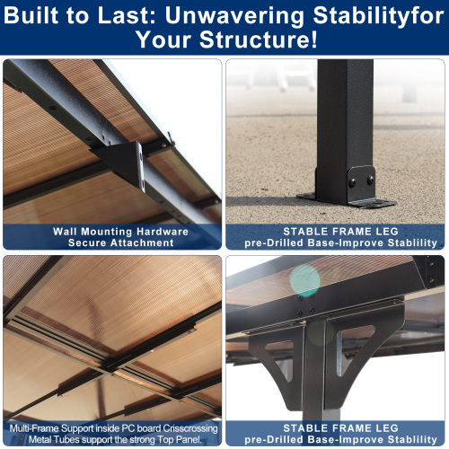 10' x 10' Outdoor Pergola Gazebo,Wall-Mounted Lean to Metal Awning Gazebo with Roof,Large Heavy Duty for Patio,Decks,Backyard、、eastwooduniform