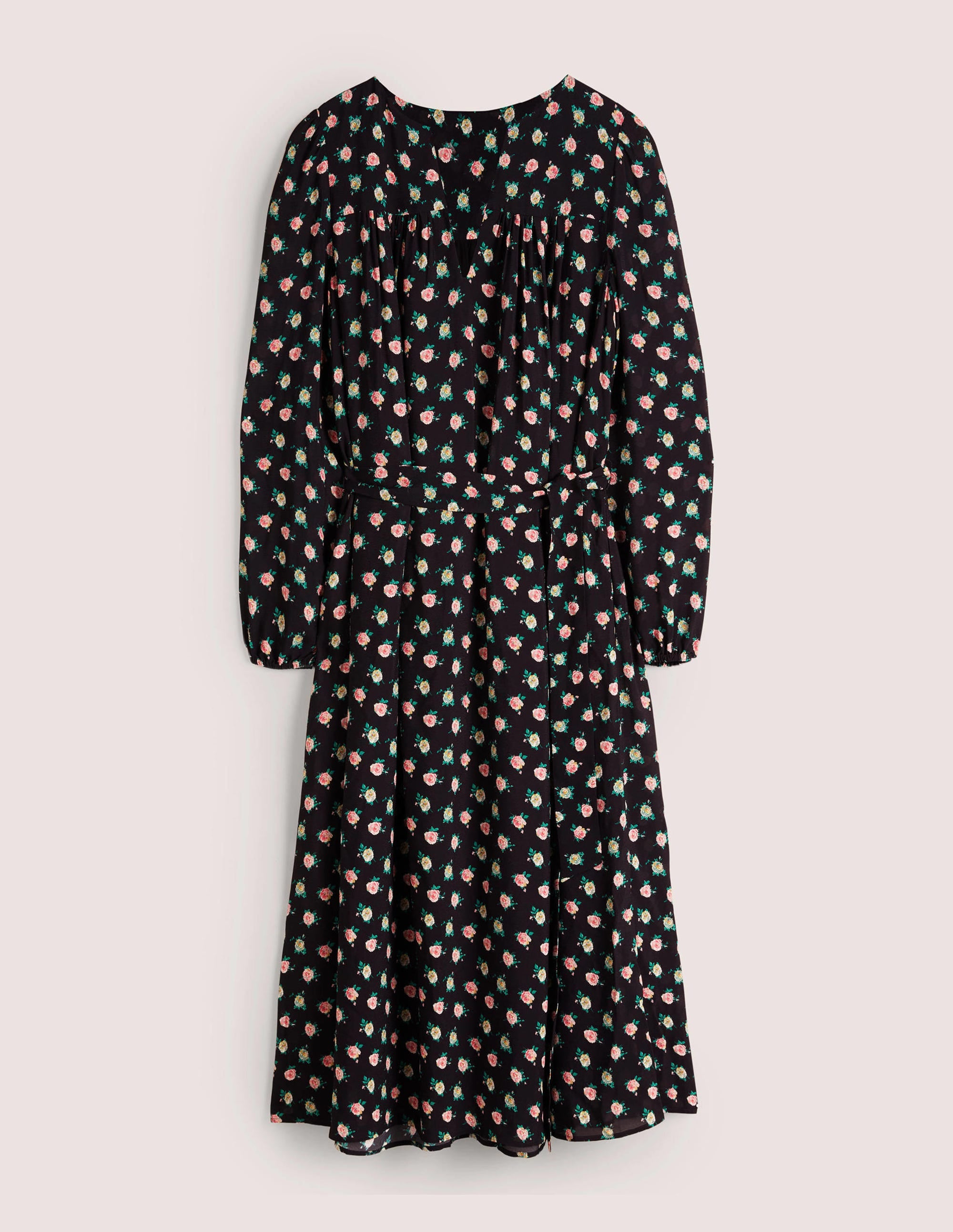  Gathered Yoke Midi Dress-Black, Painterly Rose、mySite、ashleygrahame