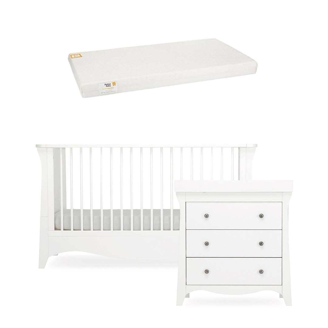  CuddleCo Clara 2 Piece Set 3-Drawer Dresser + Cot Bed - White、mySite、merchandisen