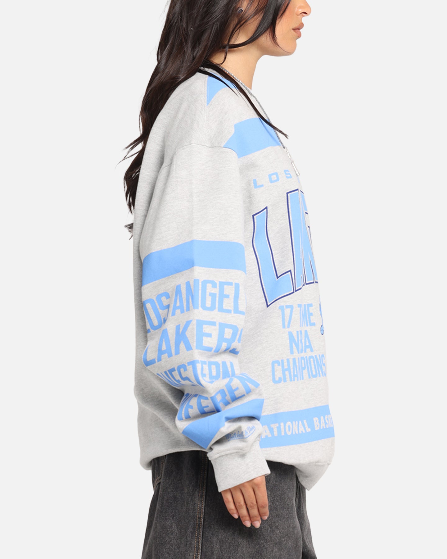 Mitchell & Ness Los Angeles Lakers Letterform Crewneck Grey Marle、mySite、zt4zffjzw