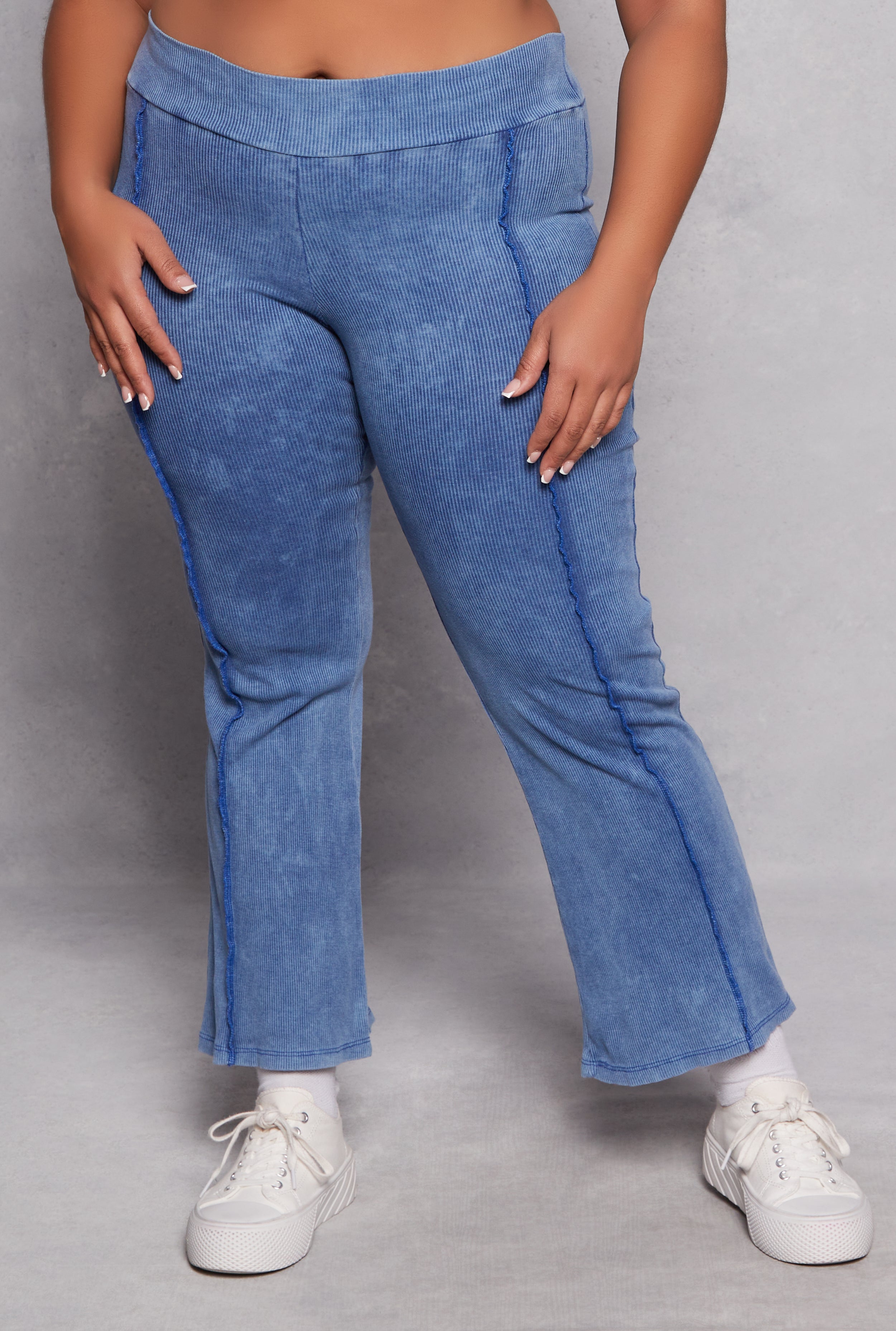 Plus Size Acid Wash Pintuck Flare Pants、mySite、camillekostekn