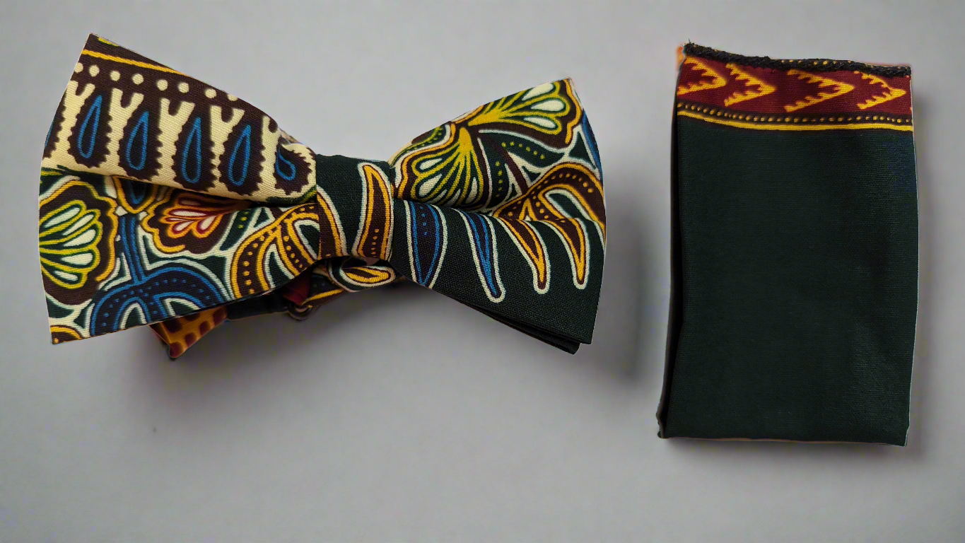 Green multicolored Dashiki print bow tie-DP3378BT1、mySite、solidvoid