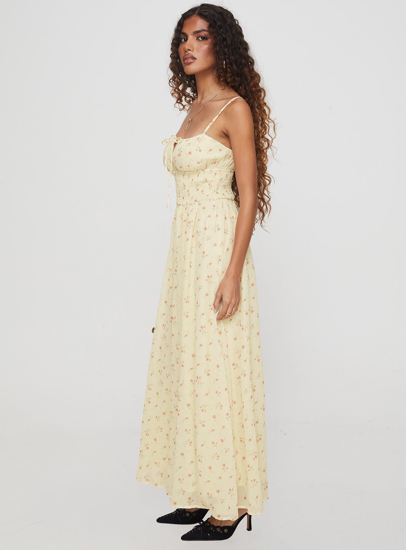 Pearle Shirred Maxi Dress Cream Floral、mySite、solidvoid