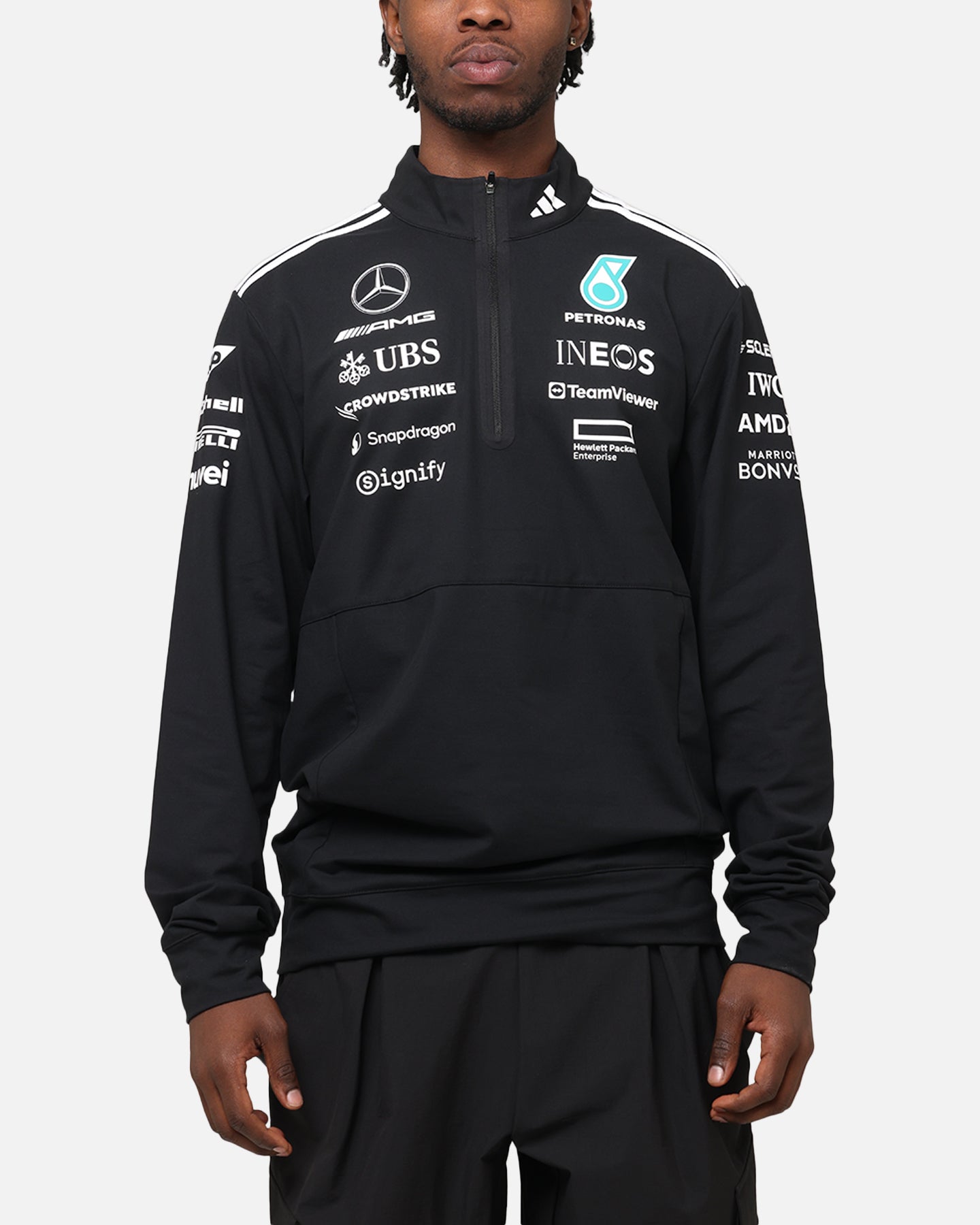 adidas x Mercedes-AMG PETRONAS Formula One F1 2025 Team Quarter Zip Jacket Black/White、mySite、zt4zffjzw