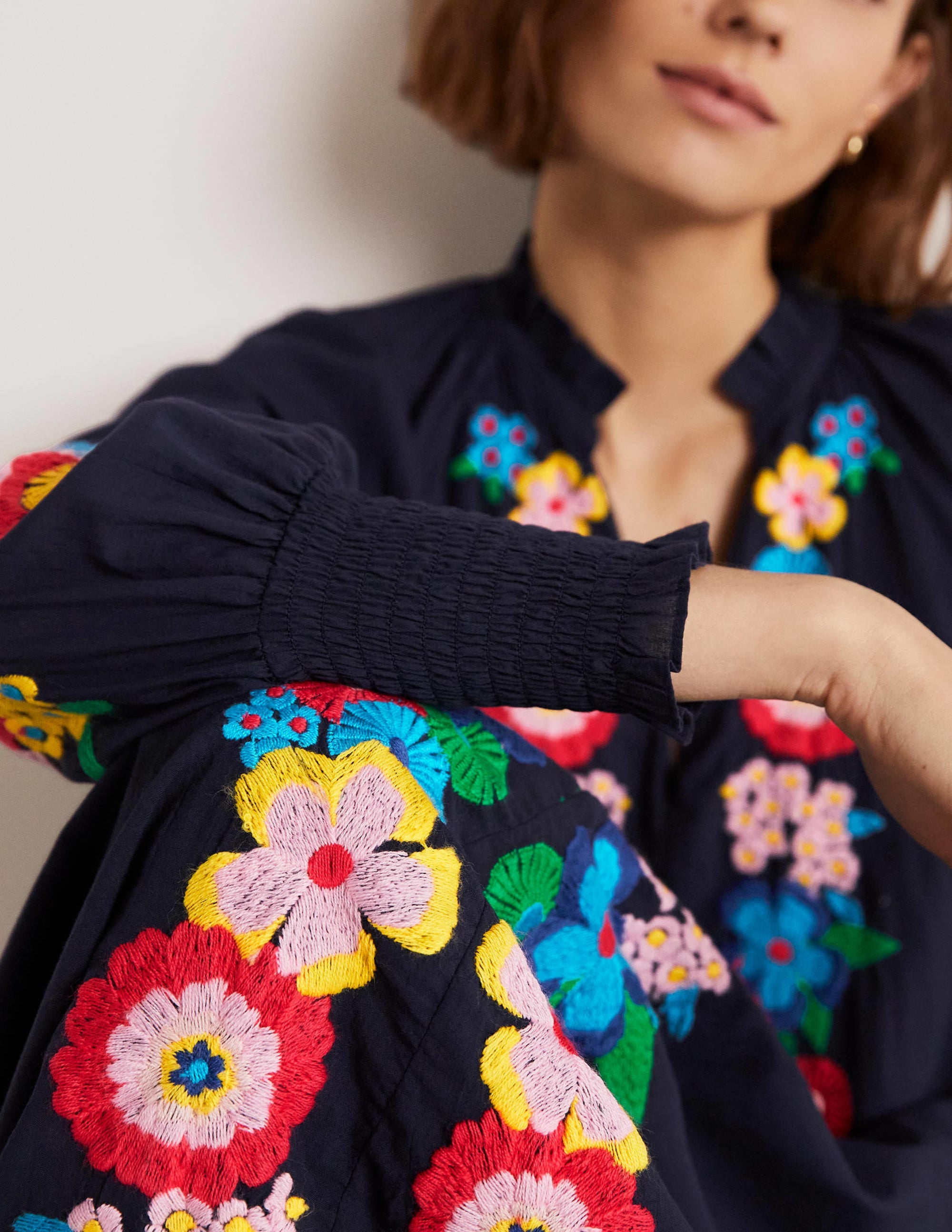  Embroidered Cotton Maxi Dress-Navy、mySite、ashleygrahame