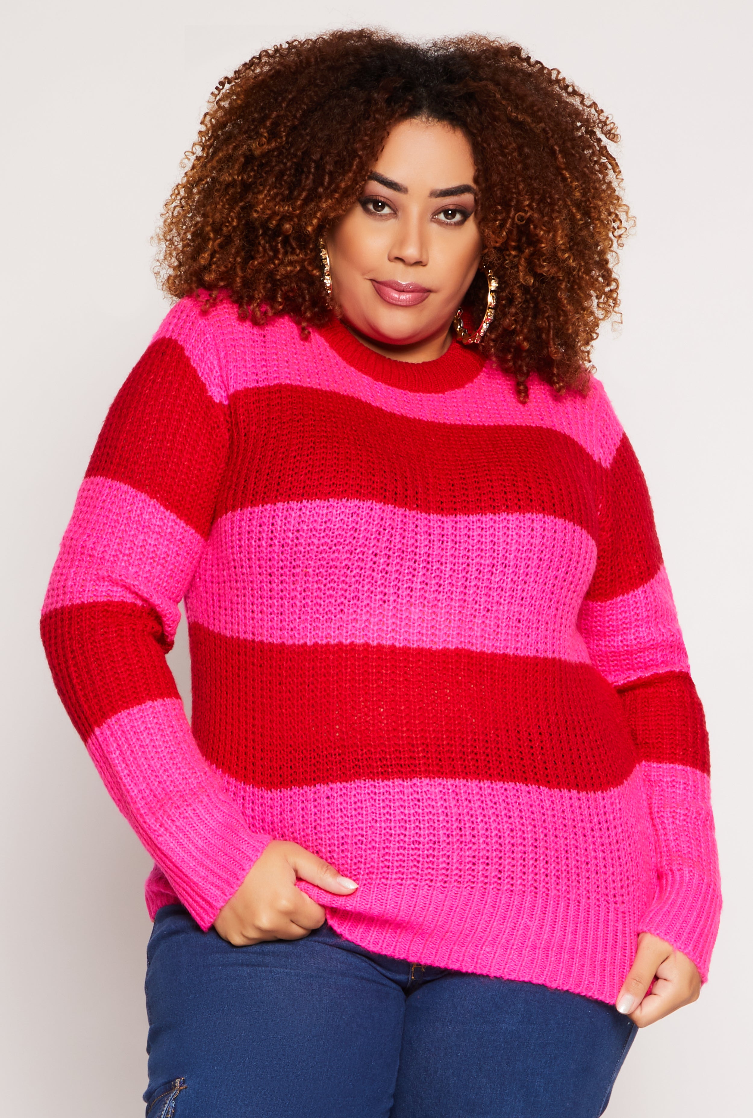 Plus Size Striped Pullover Sweater、mySite、camillekostekn