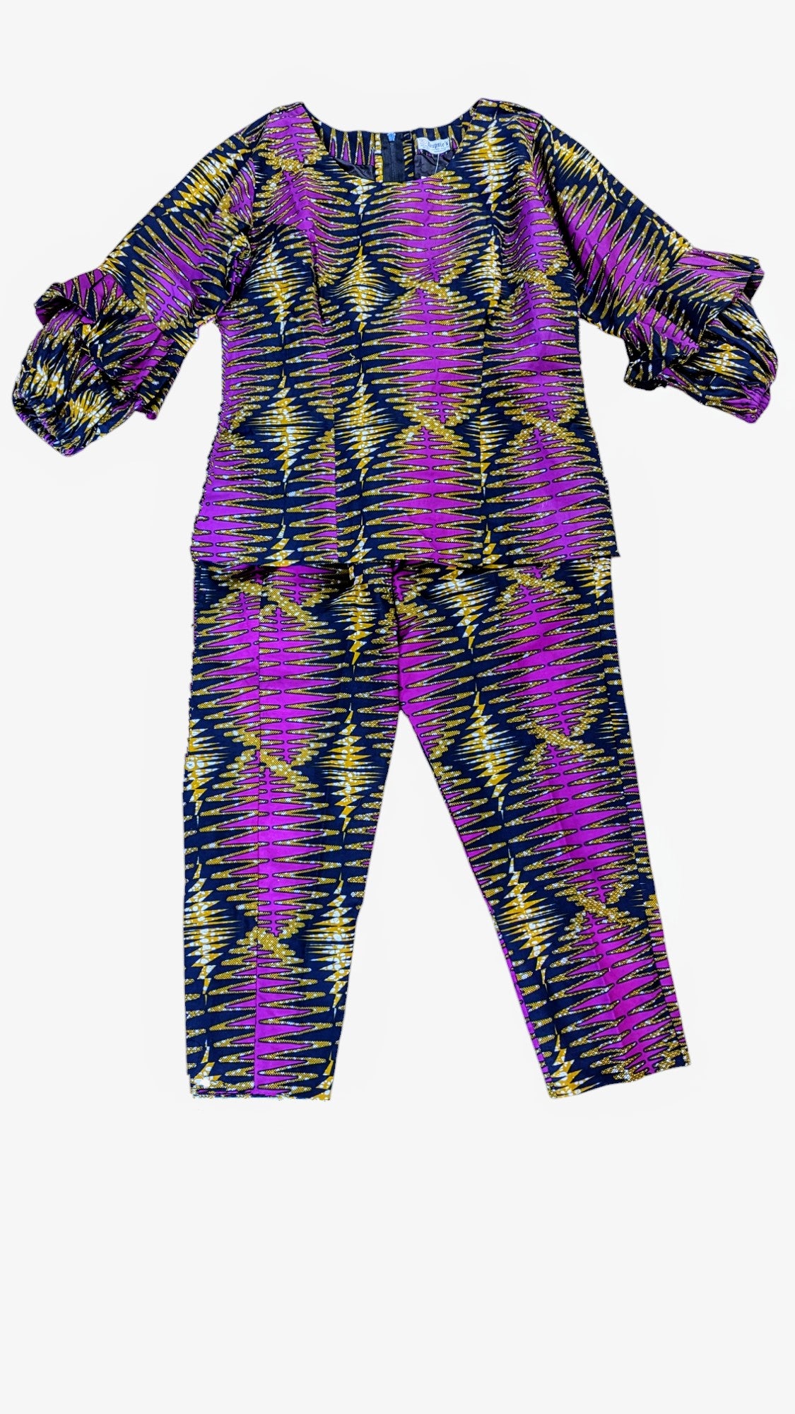 Dupsie's Elysia Elegance: Purple, Gold, and Navy-Blue Kitenge Ankara African Print Top and Pants Suit DPAPSPG5、mySite、solidvoid