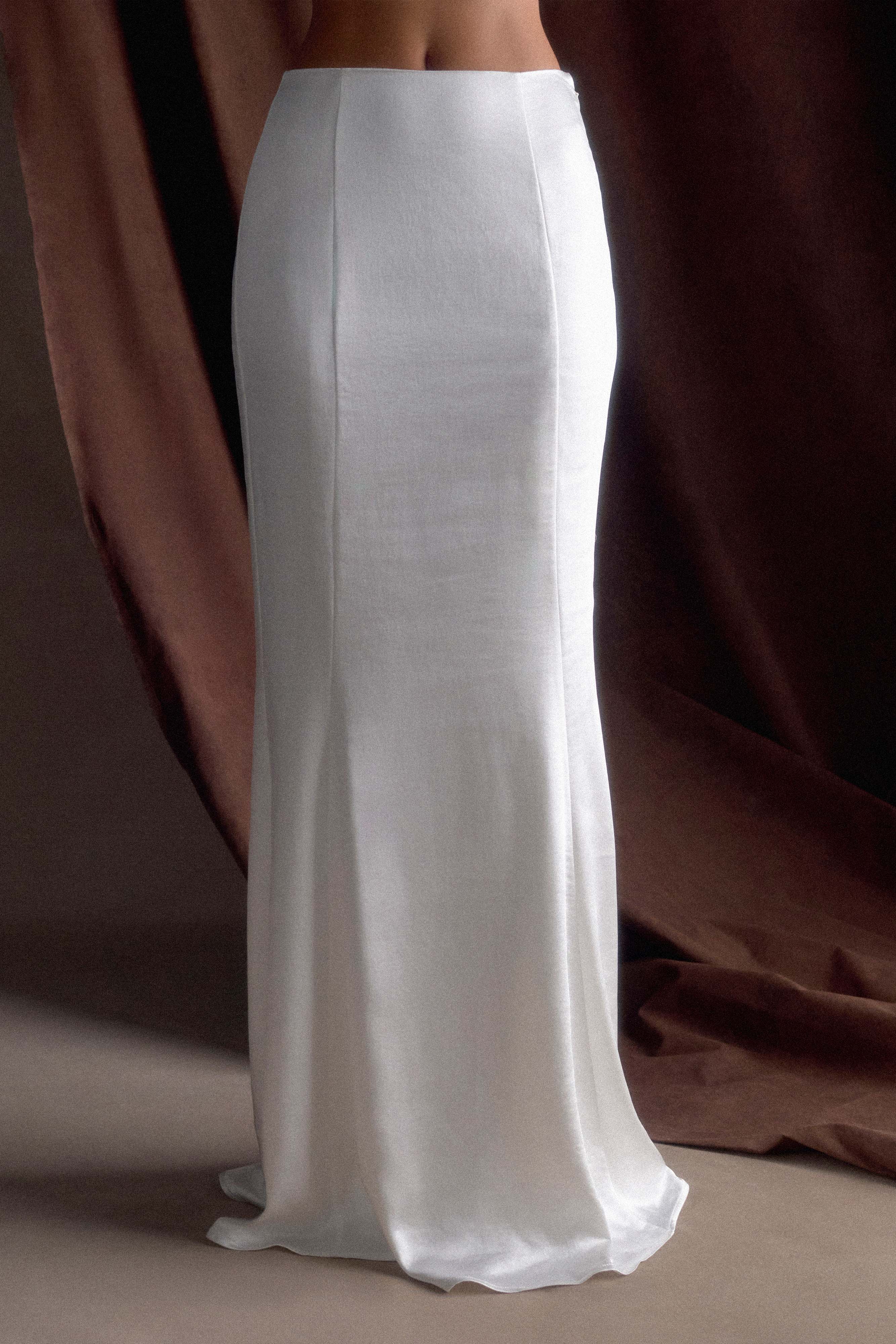 Khloe Satin Fishtail Maxi Skirt - White、mySite、solidvoid