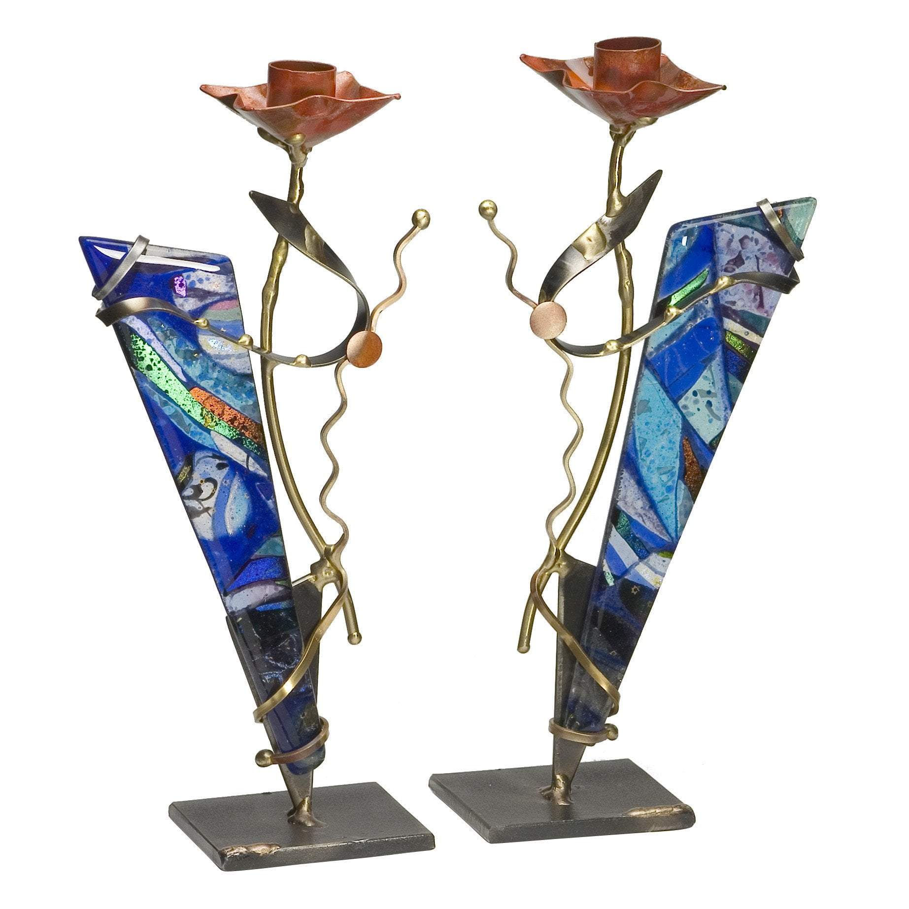 Metal and Glass Blue Shabbat Candlesticks by Gary Rosenthal、mySite、topwebapps